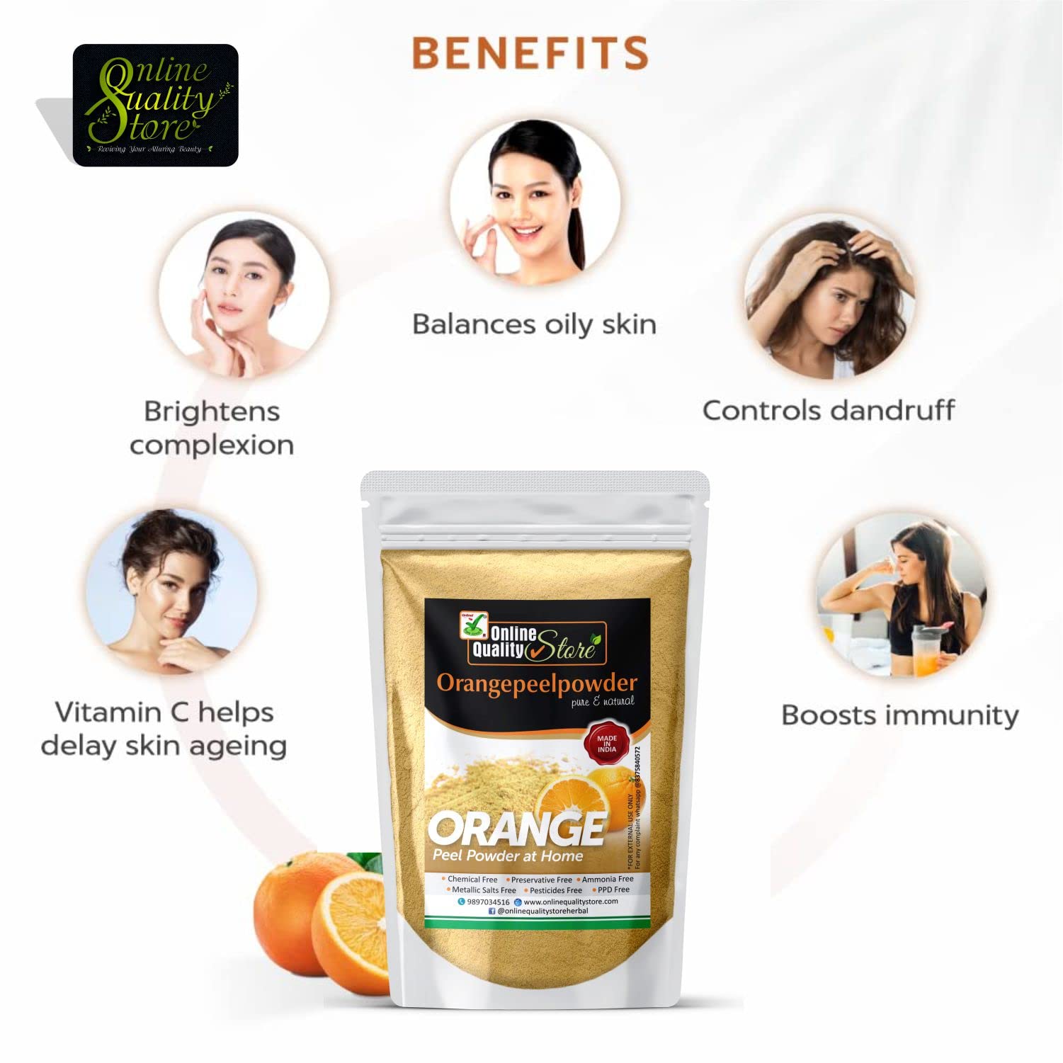 Pure & Organic Orange Peel Powder for Skin Whitening & Brightening - 700g Face Pack | Acne Treatment, Dark Spot Remover, Blemish & Pimple Healing | Natural Skincare for Glowing Complexion | DIY Face Mask & Beauty Routine Essential