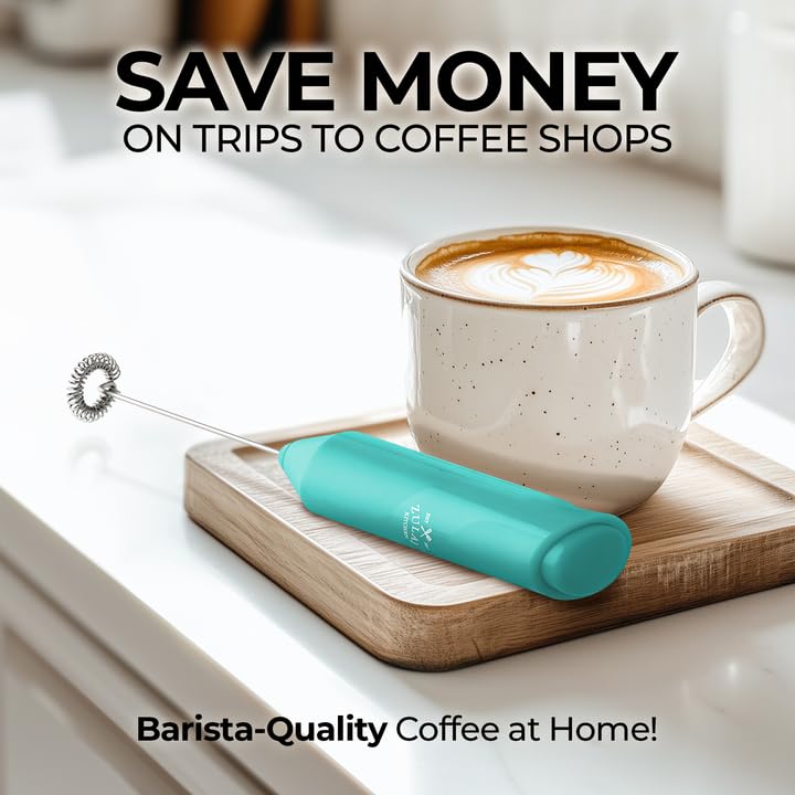 Zulay Froth Mate Powerful Electric Milk Frother for Coffee, Lattes, Cappuccinos - Handheld Foam Maker for Matcha & Hot Chocolate - Compact & Portable Milk Frother Whisk - Perfect for Home, Office & Travel (Teal)