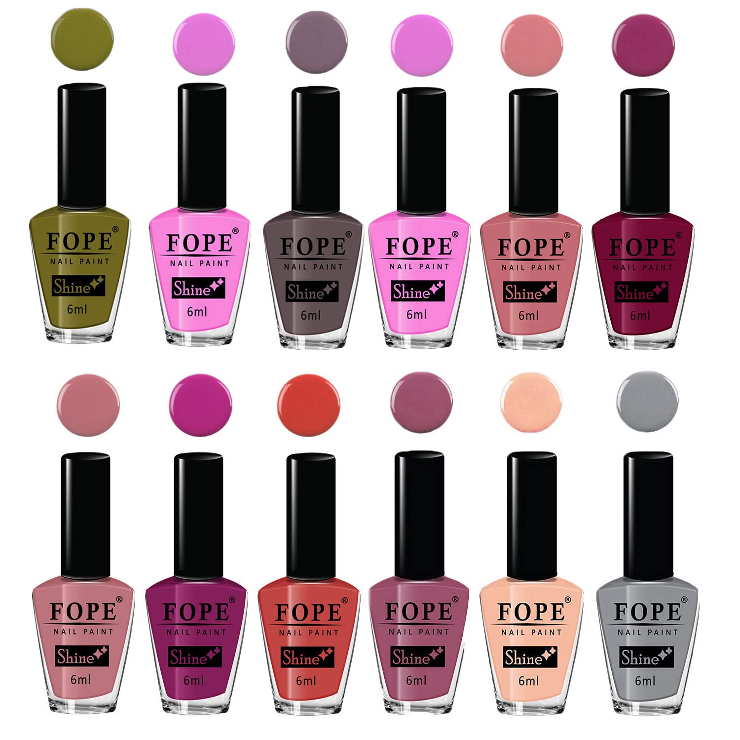 FOPE Enamel Splash Glossy Nail Polish Set of 12 Colors - Quick Drying, Chip Resistant, Long Lasting Nail Paint for Women - Perfect for Manicures, Pedicures, Parties & Special Occasions