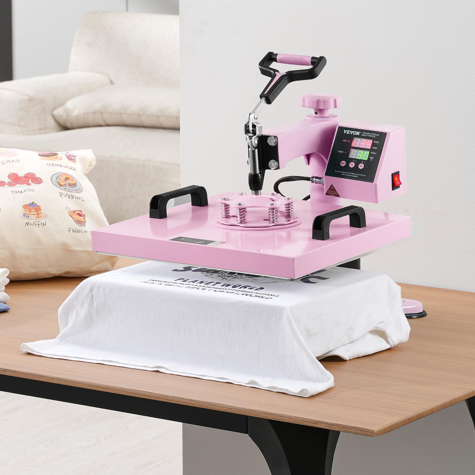 VEVOR 15x15 Inch 5-in-1 Heat Press Machine for T-Shirts, Hats, Mugs & Plates - Includes 30oz Tumbler Press - Perfect for Sublimation, DIY Crafts & Small Business (Pink)