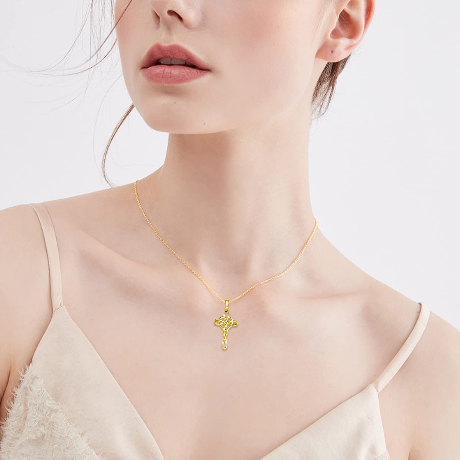 KECHO Celtic Knot Cross Pendant Necklace - 14K Yellow Gold Infinity Love Heart Jewelry for Women & Girls - Elegant Gift for Anniversary, Birthday & Valentine's Day - Perfect for Weddings, Parties & Special Occasions