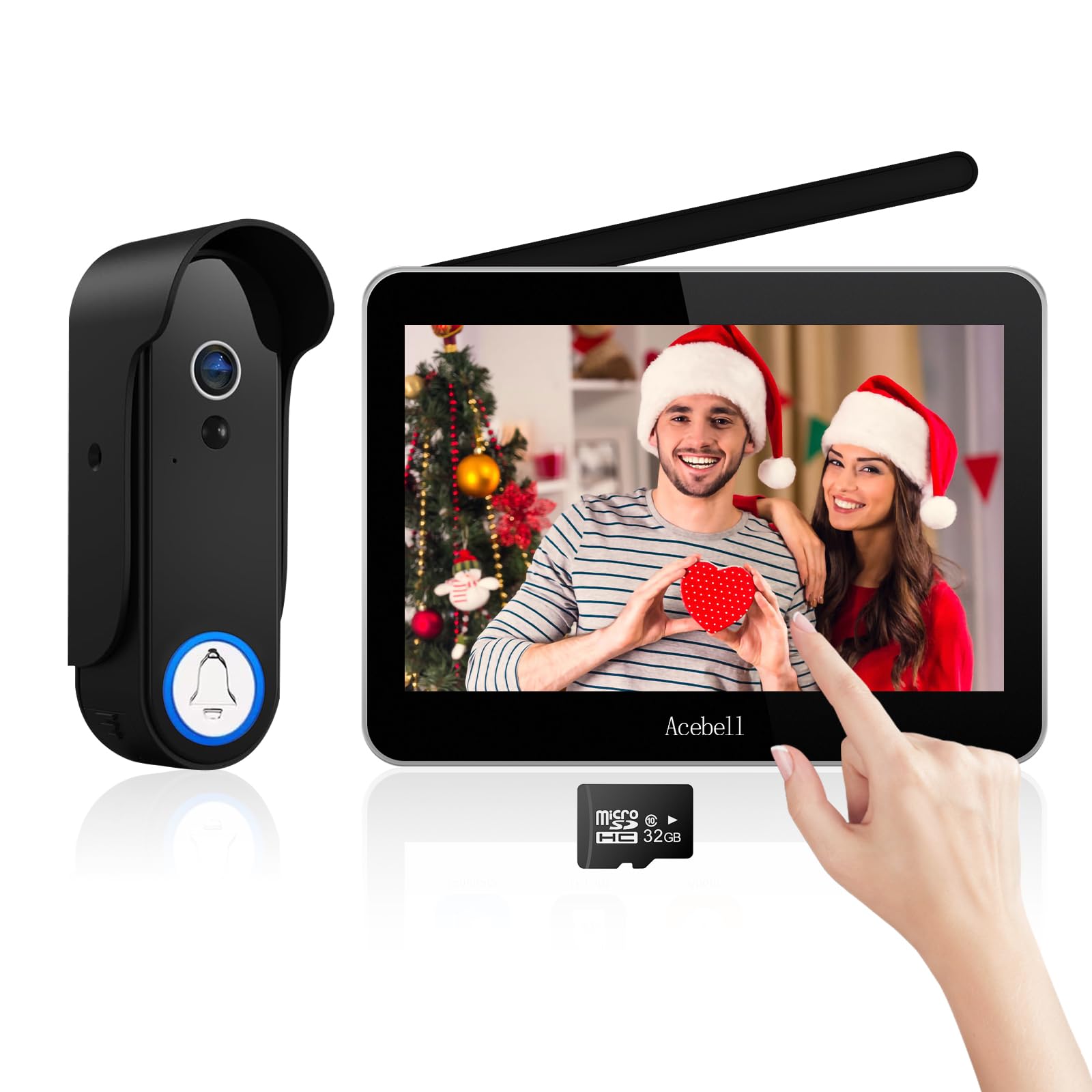 Wireless Video Doorbell Intercom System with 7'' Touch Screen Monitor - 1080P HD Camera, Battery Operated, Motion Detection, No Monthly Fees - Perfect for Home Security & Smart Door Access