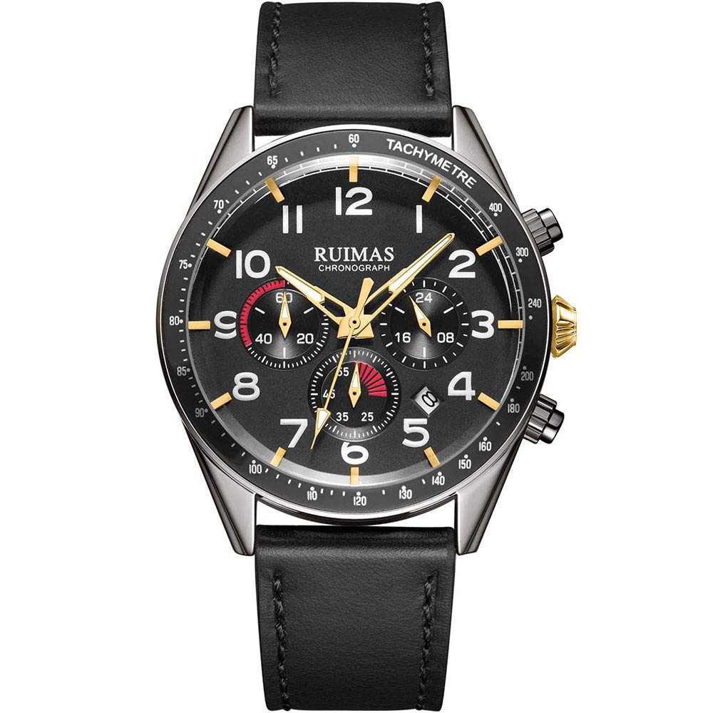 Ruimas Men's Fashion Leather Strap Casual Watch - Waterproof Chronograph Quartz Wristwatch for Business, Dating & Outdoor Activities