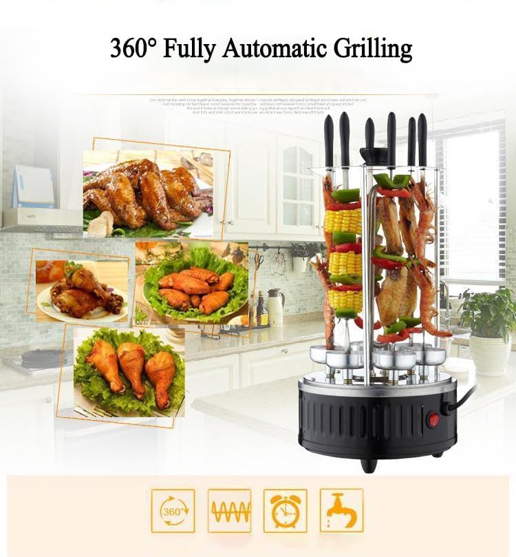Ultimate Smokeless Indoor Electric Grill - Perfect for Kebabs, Rodizio Asador, Shawarma & More | Includes Kabob Skewers, Grilling Basket & Mitt | Ideal for Home Rotisserie Cooking, Family BBQs & Healthy Meals
