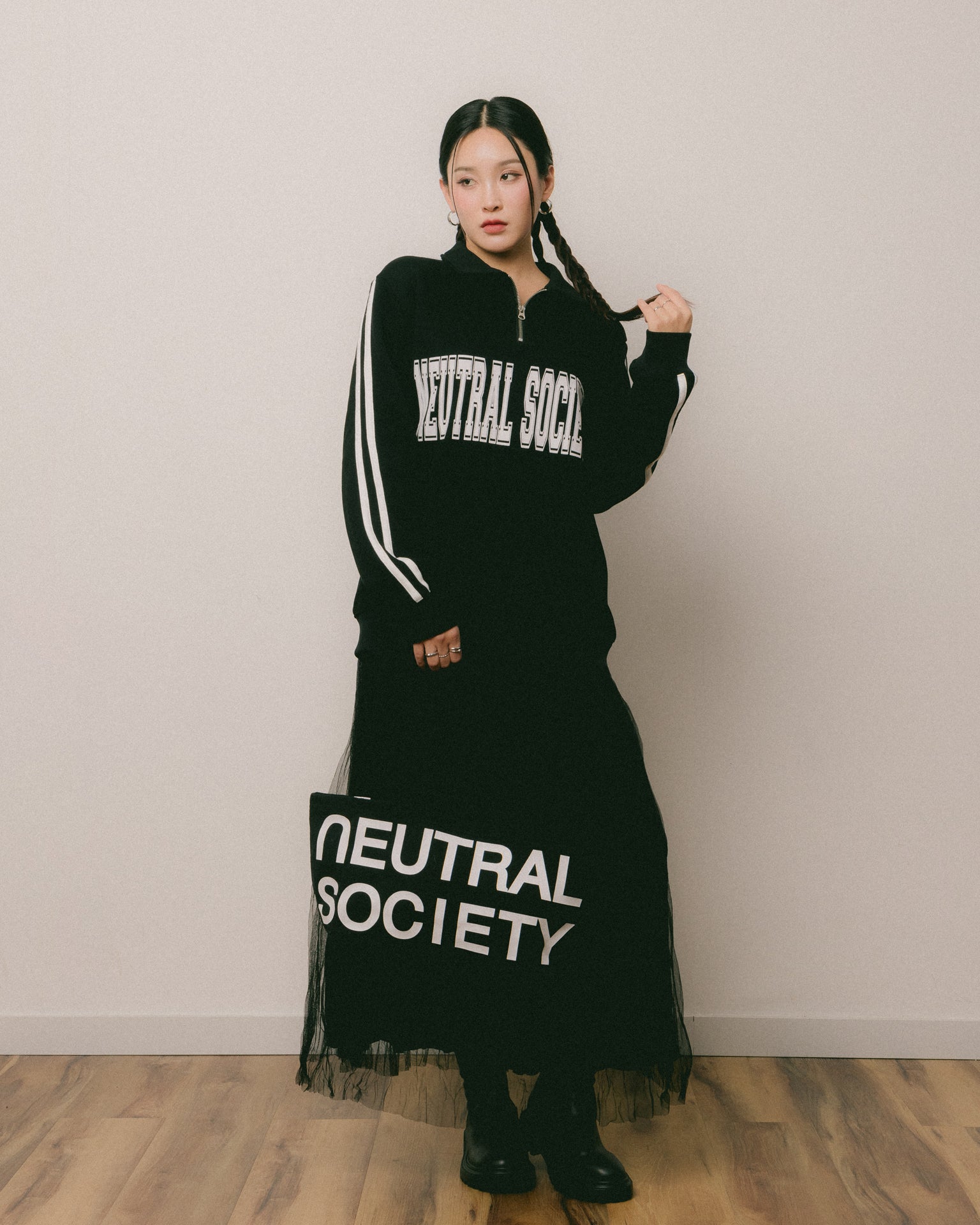 Neutral Society Zipper Polo Sweatshirt - Black | Stylish & Comfortable Pullover for Men & Women | Perfect for Casual Wear, Gym & Outdoor Activities