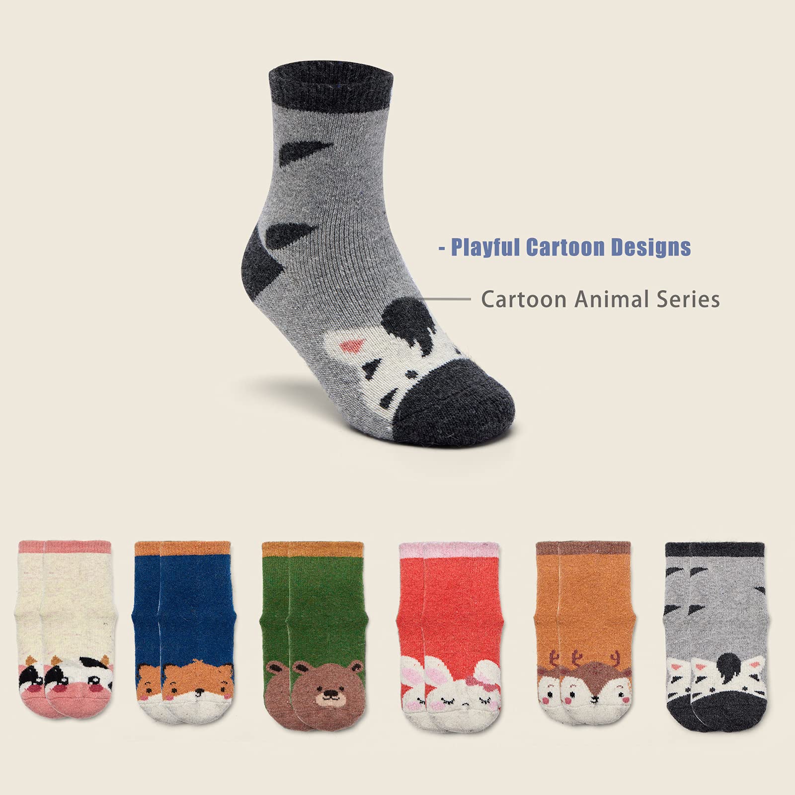 Warm Wool Socks for Boys - 6 Pairs Thermal Winter Crew Socks for Kids - Cozy & Thick Cold Weather Socks for School, Outdoor Activities & Snow Play