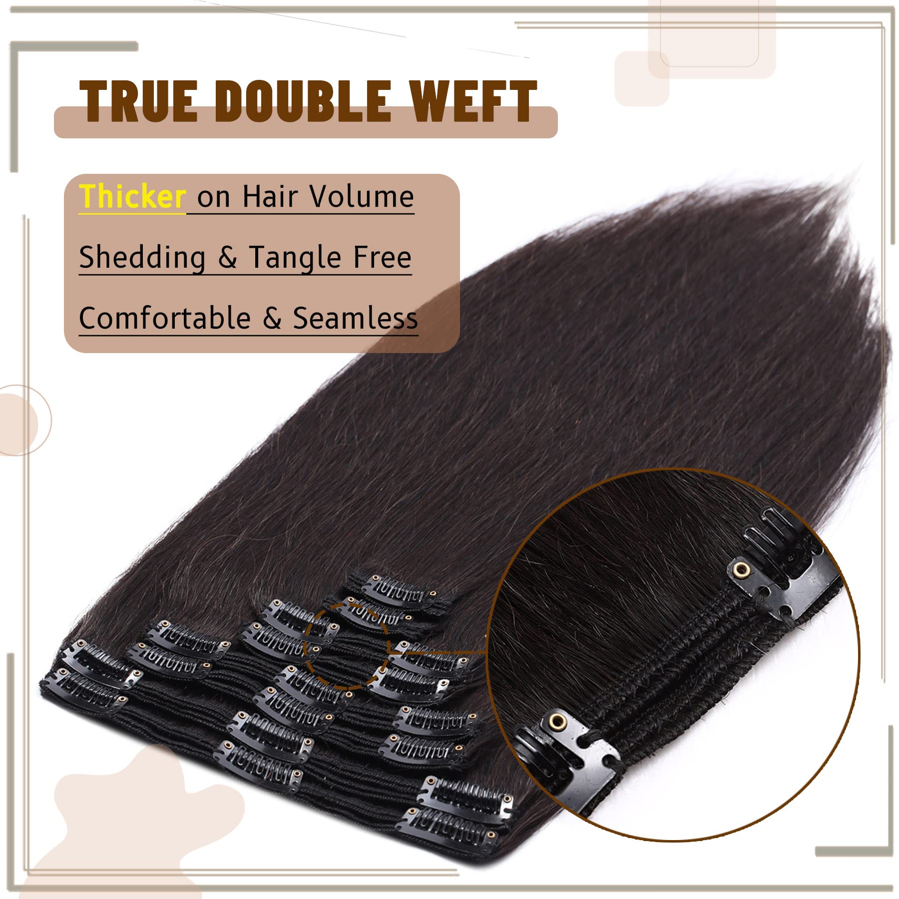 S-noilite 22 Inch Clip in Hair Extensions - 100% Real Human Remy Hair, Natural Black (#1B), Double Weft, 8PCS/160g - Straight Clip-on Extensions for Women | Perfect for Daily Wear, Parties & Special Occasions