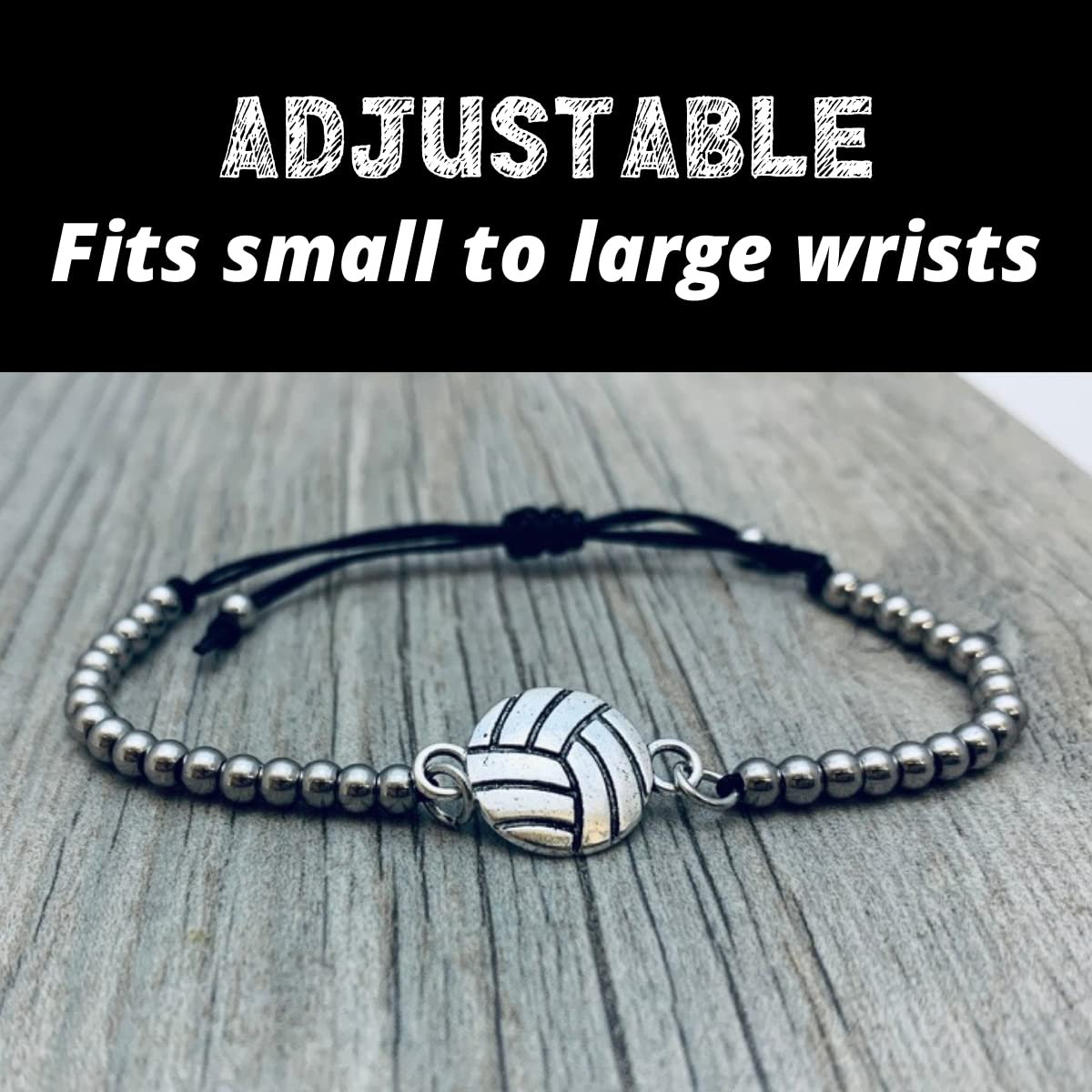 Sportybella Volleyball Charm Bracelet - Adjustable Silver Beaded String Bracelet for Women & Teens | Perfect Sports Gift for Players, Fans & Coaches