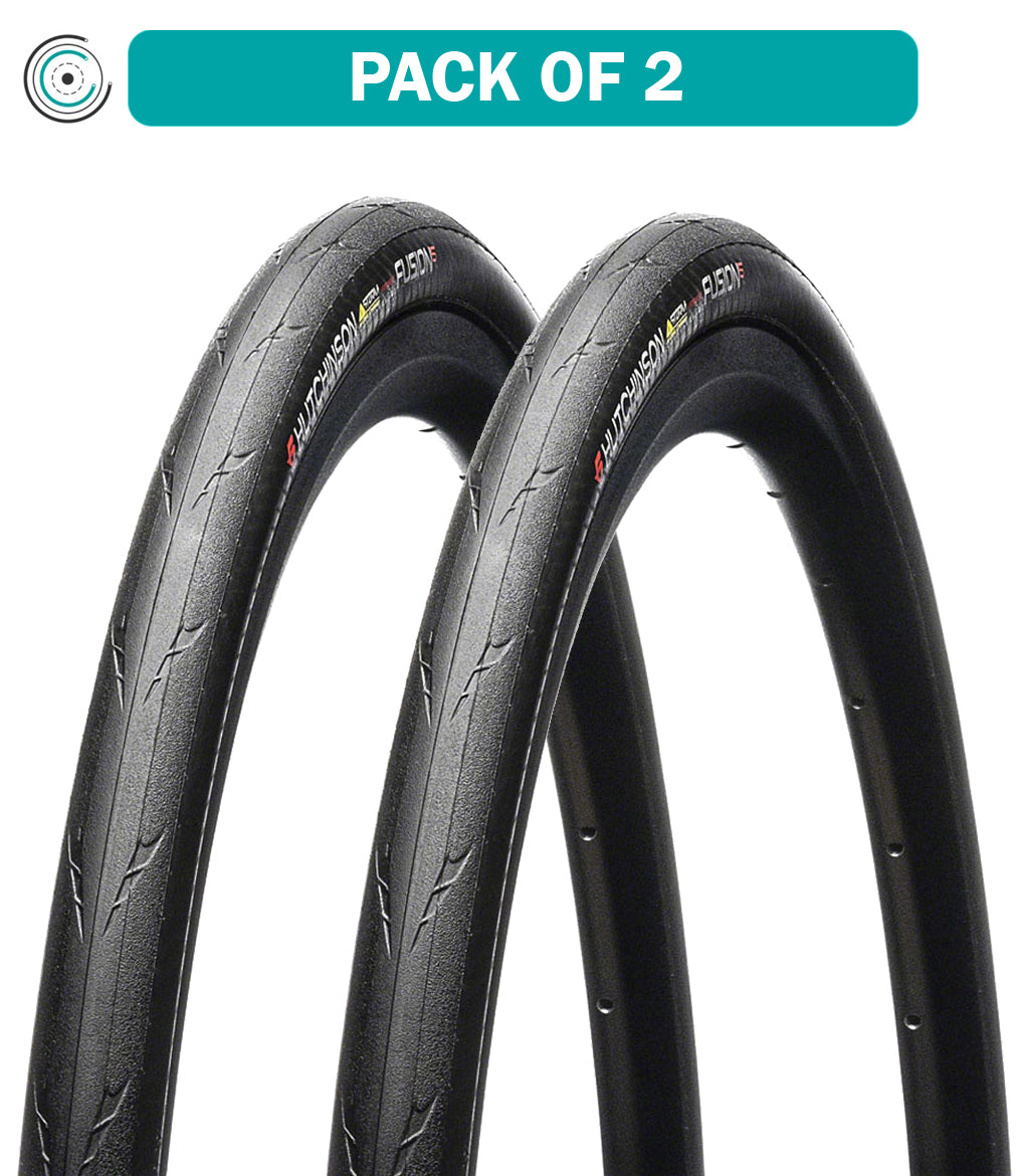 2 Pack Hutchinson Fusion 5 Performance Road Bike Tires - 700x25 Clincher Folding Black (PV527621) for Racing, Training & Commuting