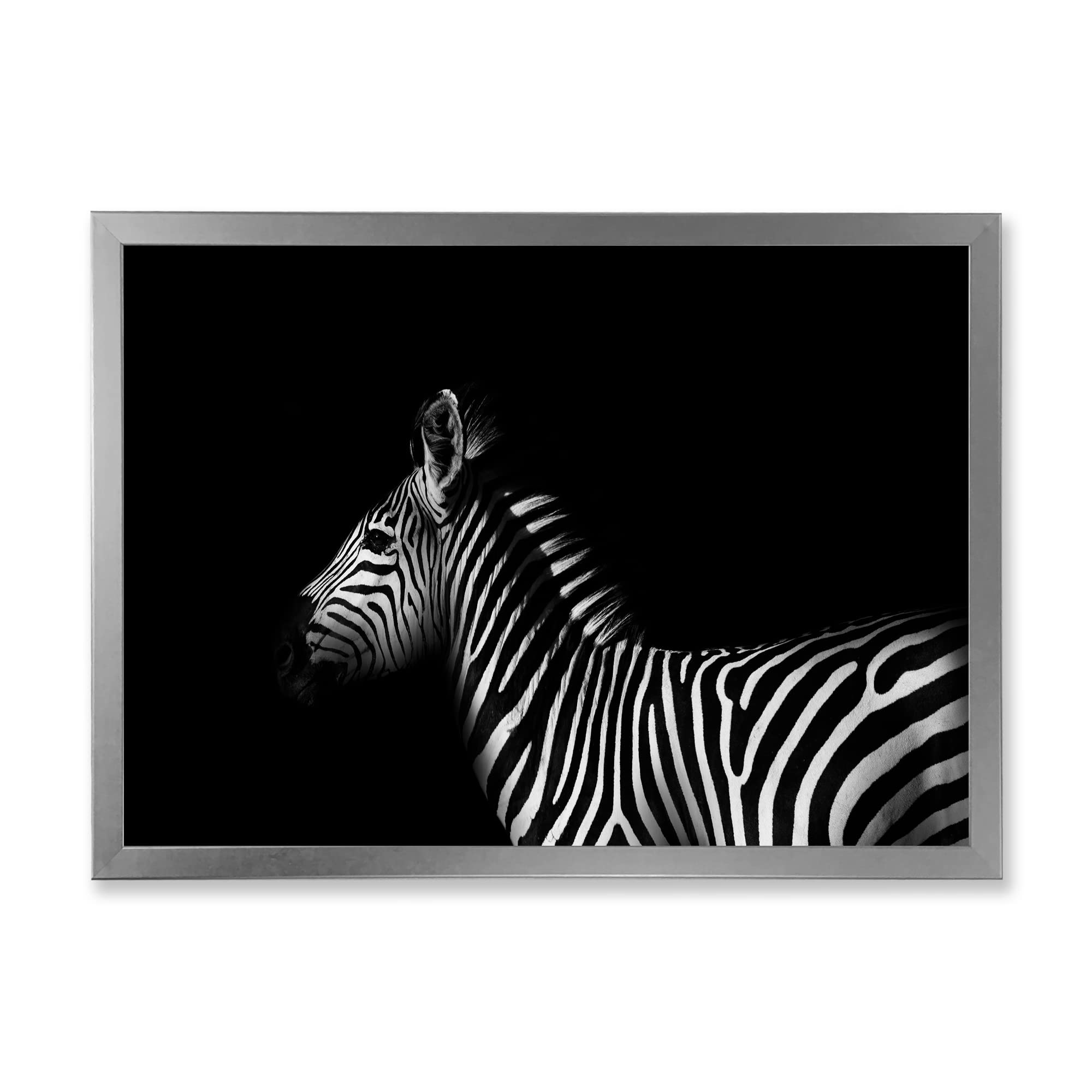 Black and White Zebra Side View Framed Wall Art - Farmhouse Style Home Decor for Living Room, Bedroom, or Office