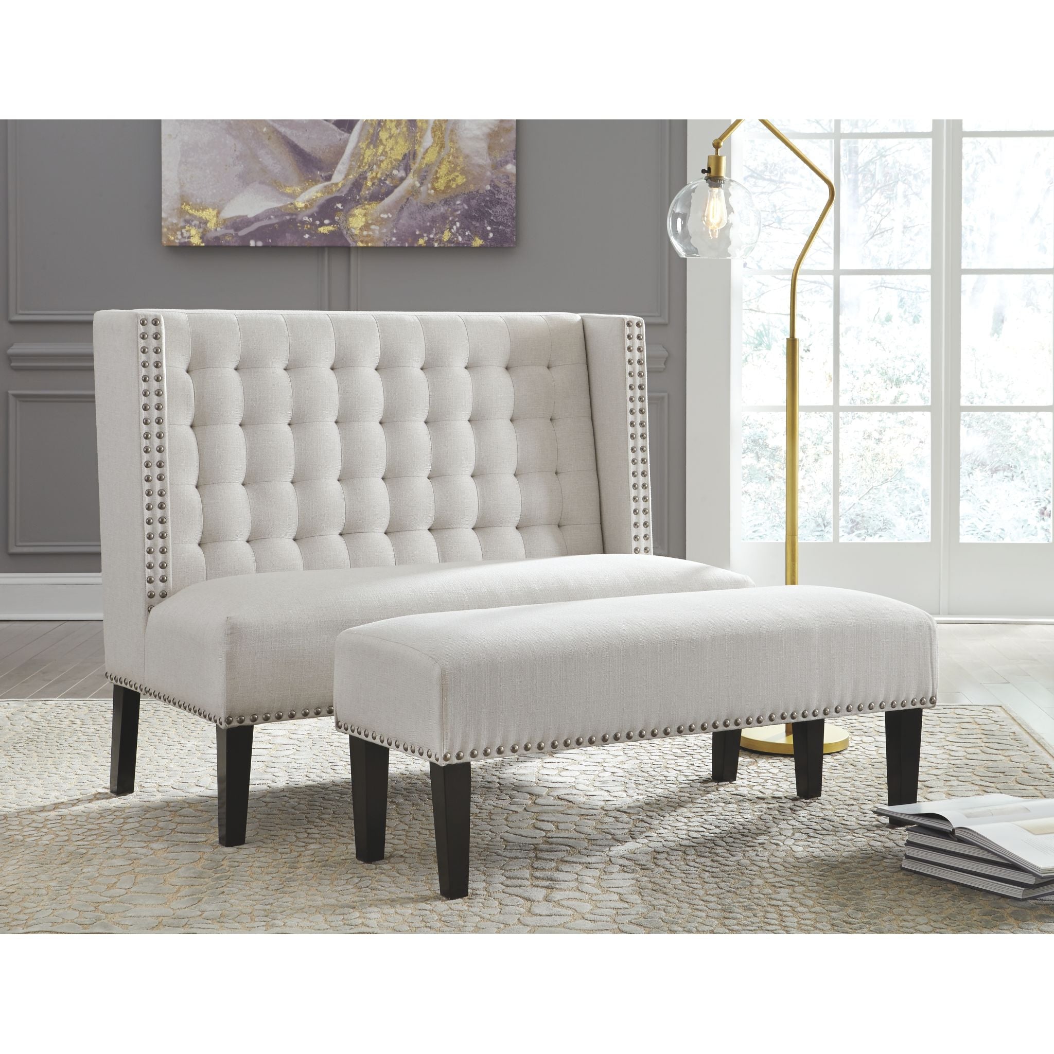 Beauland Ivory Upholstered Bench - Modern Accent Seating for Entryway, Bedroom & Living Room - Soft Fabric & Sturdy Wood Frame - Home Decor & Functional Furniture