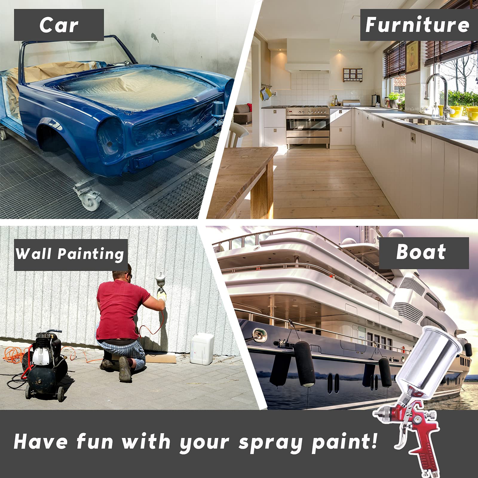 Professional HVLP Gravity Feed Spray Gun Kit with 1.4mm/1.7mm/2.0mm Nozzles - 1000cc Aluminum Cup & Air Gauge for Auto Painting, Primer, Clear/Top Coat - Perfect for Automotive Refinishing, Furniture Painting & DIY Projects