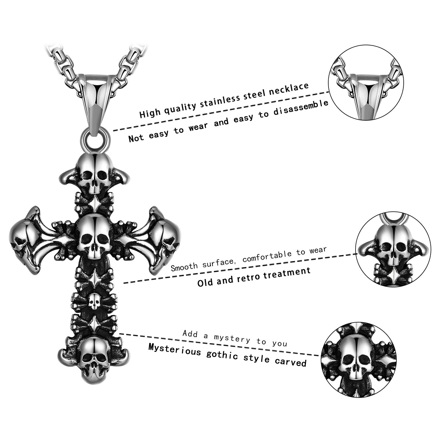 Halloween Skull Cross Pendant Herringbone Chain Necklace - Gothic Jewelry for Women | HL027 | Perfect for Costume Parties, Cosplay & Dark Fashion Accessories