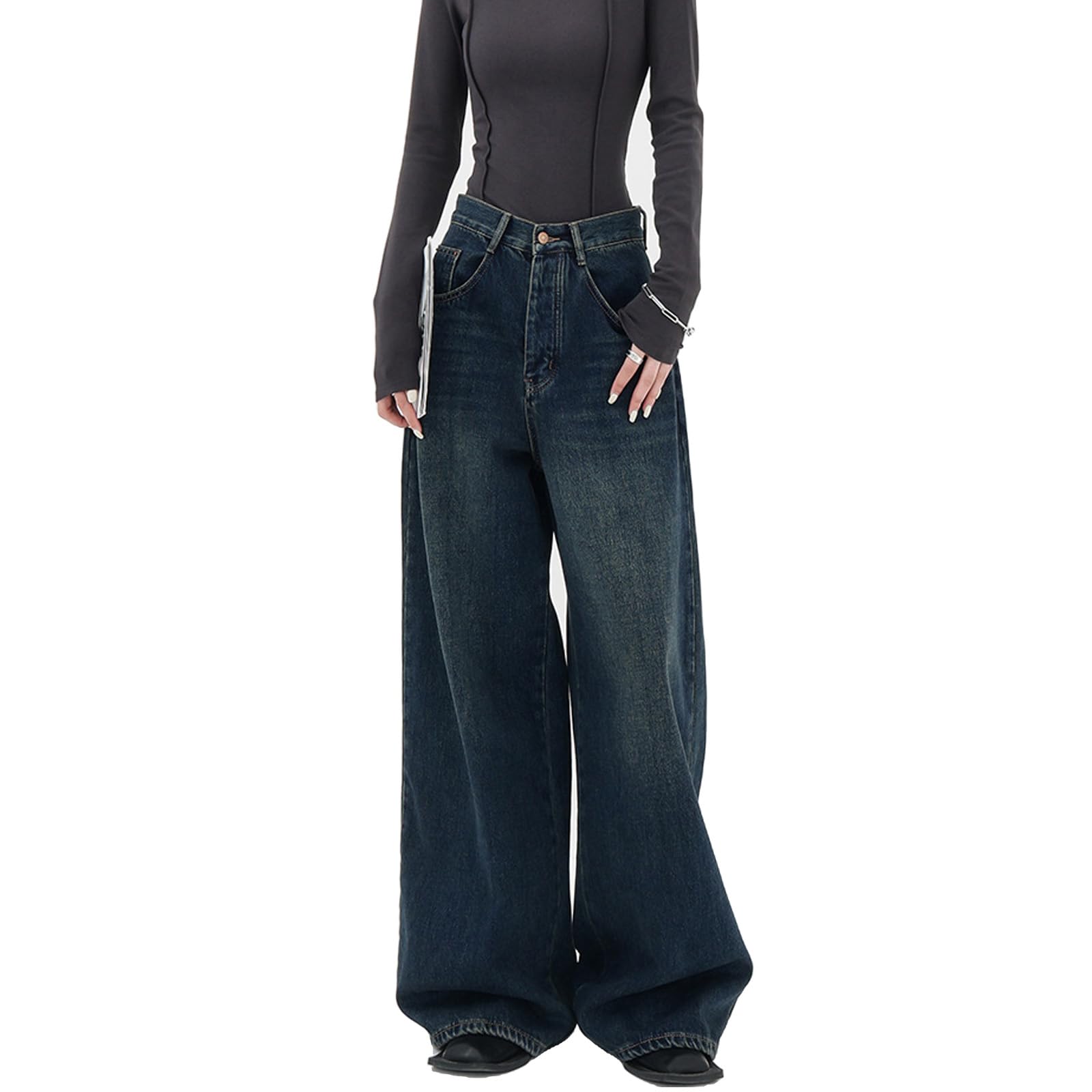 YELLOOP Y2K Women's Baggy Jeans - High Waisted Wide Leg Denim Pants for 2024 Fall Fashion | Trendy Retro Streetwear for Casual Outfits, Parties & Everyday Wear