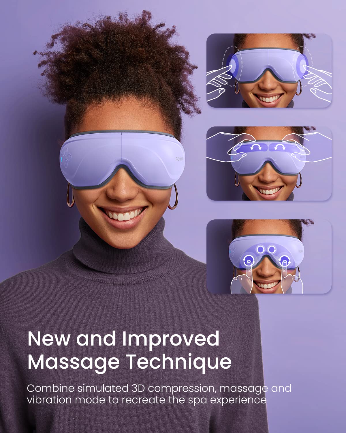 RENPHO Eye Massager with Heat - Purple & Black Eye Relaxation Device for Stress Relief, Headache & Sleep Aid - Perfect for Home, Office & Travel Use