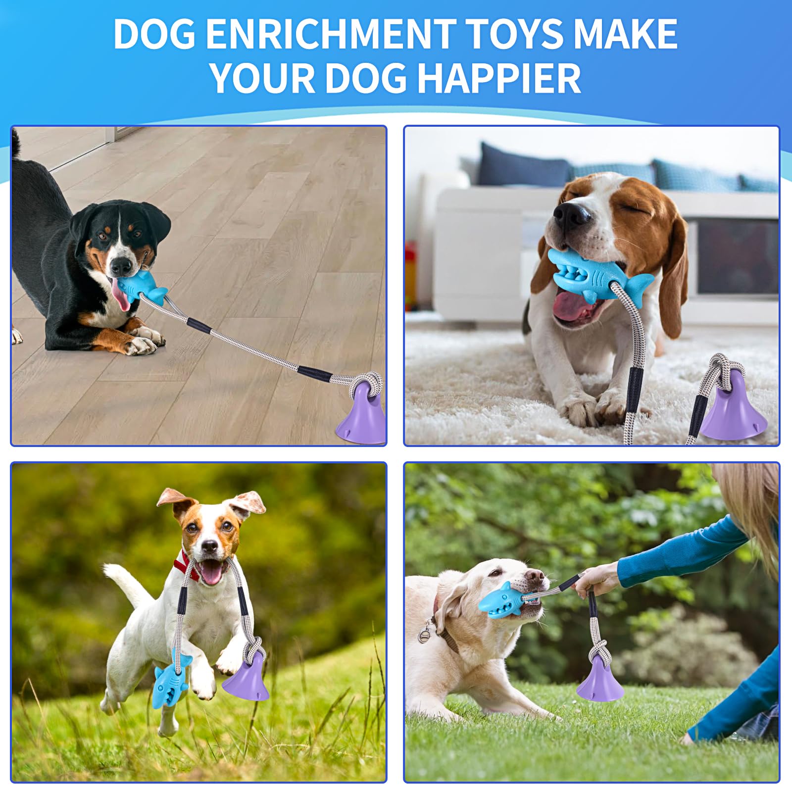 KXK Suction Cup Dog Toys for Aggressive Chewers - Interactive Tug of War Rope Toy with Teeth Cleaning & Food Dispensing - Mental Stimulation Enrichment Toy for Training - Perfect for Indoor Play, Outdoor Exercise and Puppy Training Sessions
