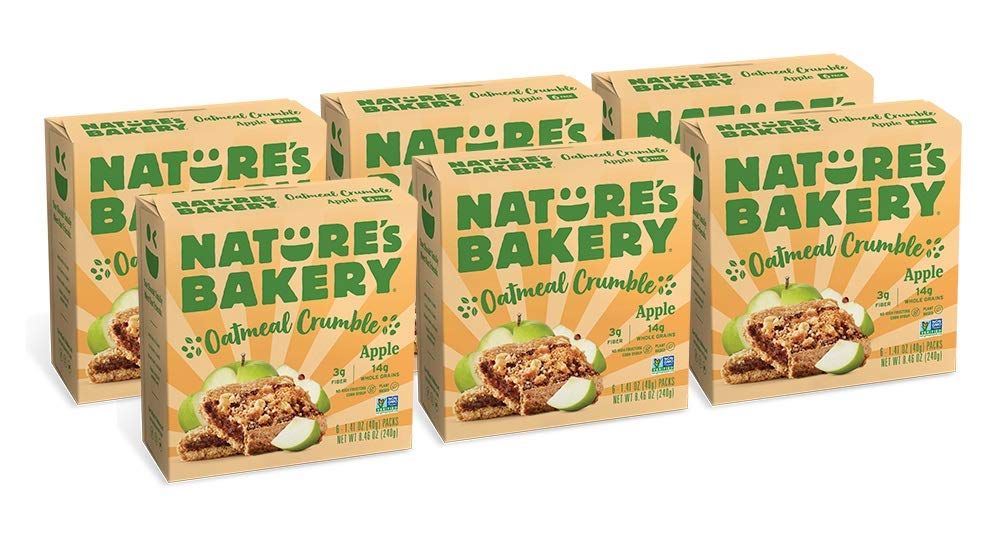 Nature's Bakery Vegan Oatmeal Crumble Bars - Apple Flavor, 6 Pack (36 Bars Total), Non-GMO, Healthy Snack for Breakfast, Hiking & On-The-Go Energy
