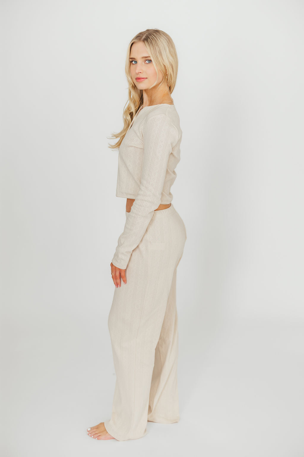 Miller 100% Cotton Pointelle Pants for Women - Soft Cream Knit Lounge Pants | Perfect for Yoga, Sleepwear & Cozy Home Wear