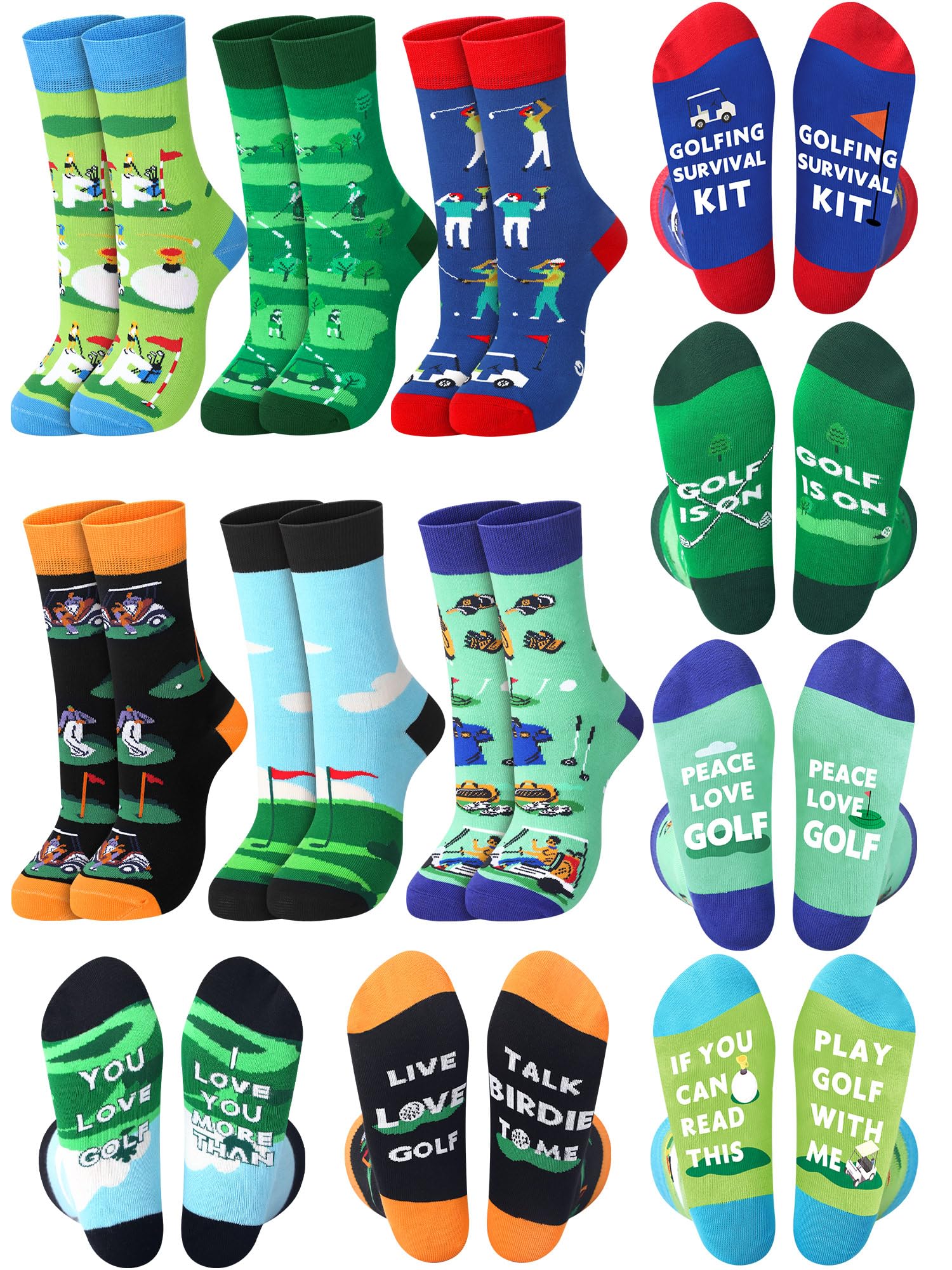 12 Pairs Funny Golf Socks for Men - Novelty Crew Socks with Golf Club Designs - Comfortable Cotton Socks Gift for Golfers & Team Players - Perfect for Golf Tournaments, Casual Wear & Sports Enthusiasts