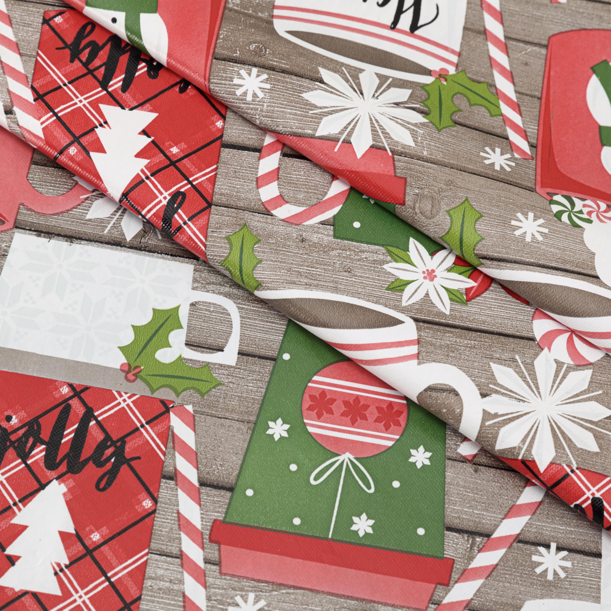 Festive Christmas Tablecloth - Jolly Holiday Candy Cane Print Flannel Back Vinyl Table Cover (60