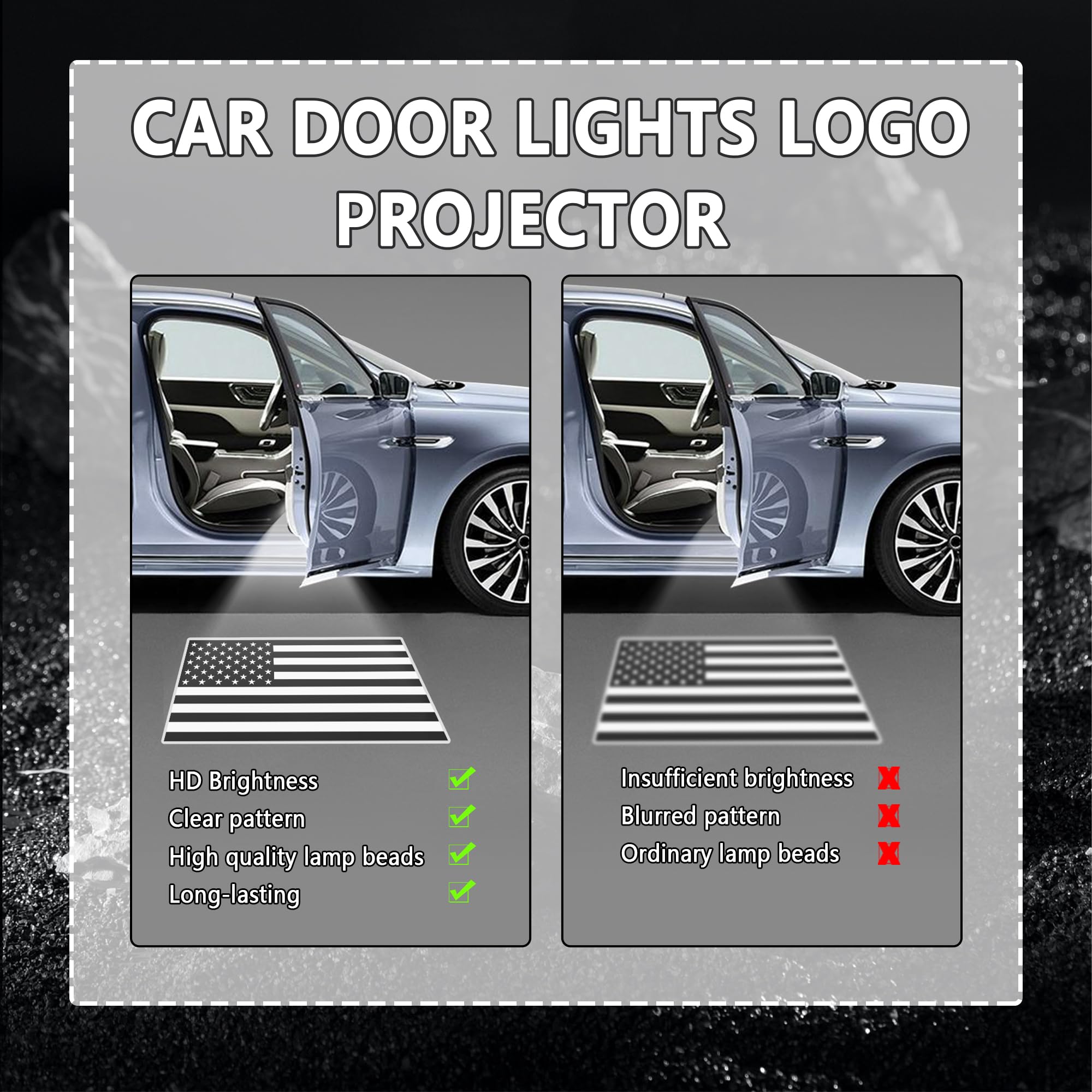 2PCS HD Car Door Logo Projector Lights - Universal Welcome Courtesy Lights with Black Flag Design for Most Cars, Ideal for Nighttime Safety and Style Enhancement