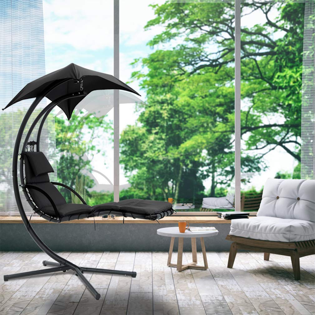Outdoor Hanging Hammock Chair with Stand & Canopy - 280LBS Capacity Heavy Duty Patio Swing for Backyard, Garden, Deck - Includes Pillow for Ultimate Relaxation | Perfect for Lounging, Reading & Sunbathing