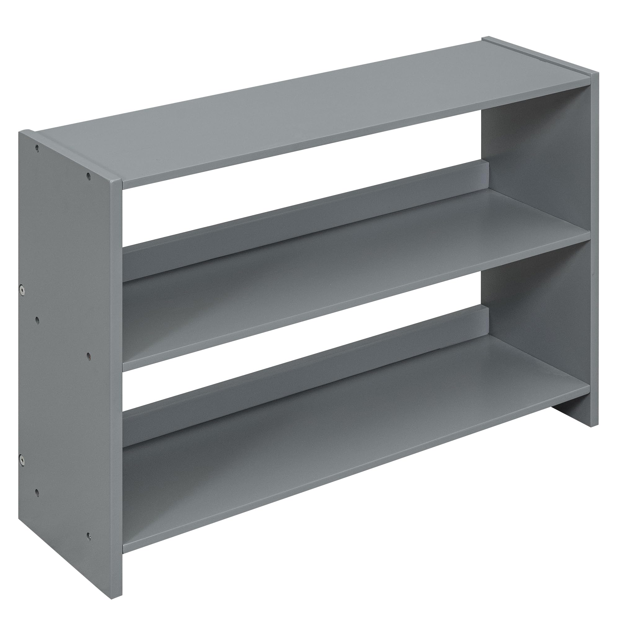 Twin Size Low Loft Bed with Movable Shelves & Guardrail - Solid Wood Kids Loft Bed Frame with Chalkboard & Storage - Space-Saving Bed for Small Rooms - Perfect for Boys & Girls Bedroom (Gray)