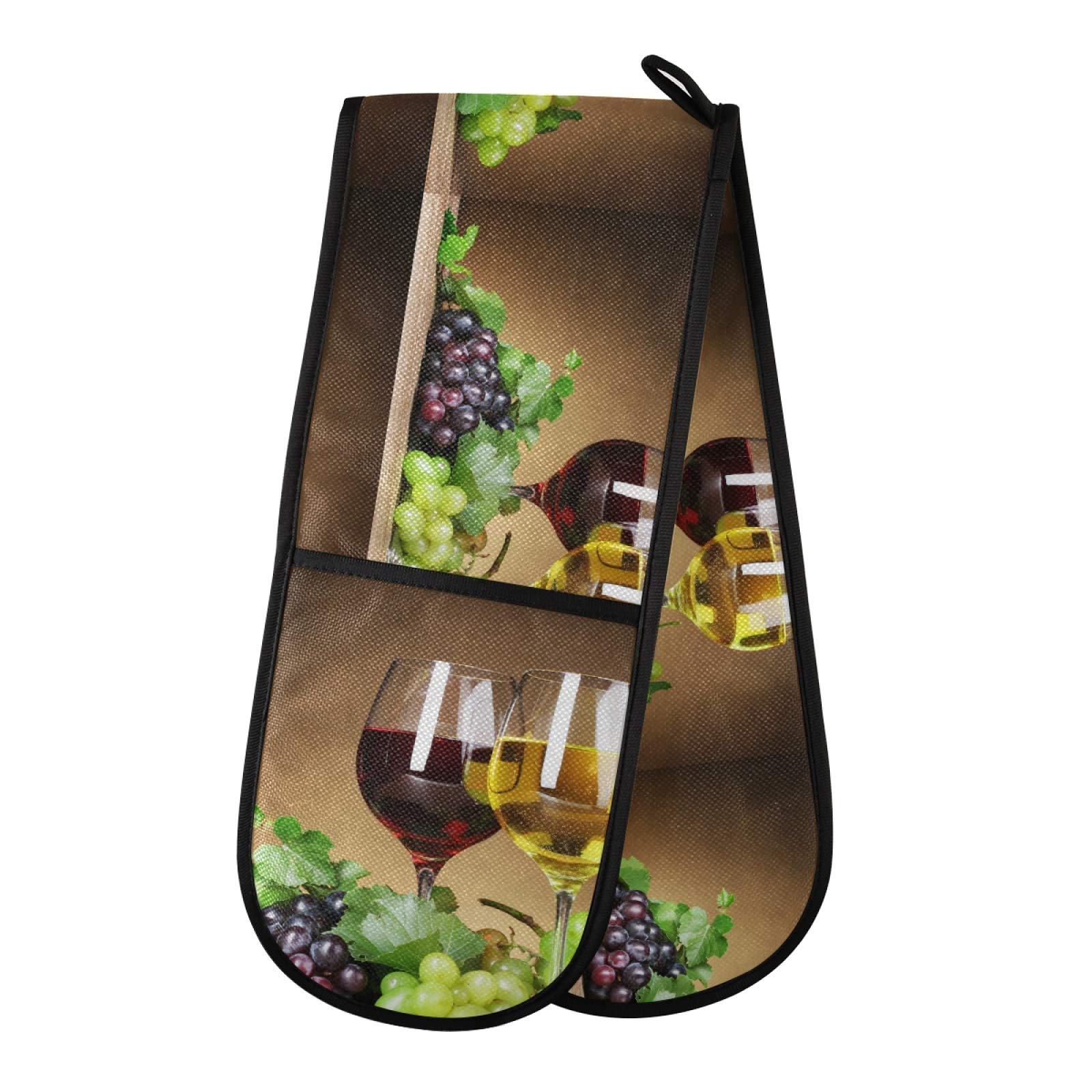 Premium Red Wine Glasses with Grapes & Leaves Design - Heat Resistant Oven Mitts & Pot Holders Set (35
