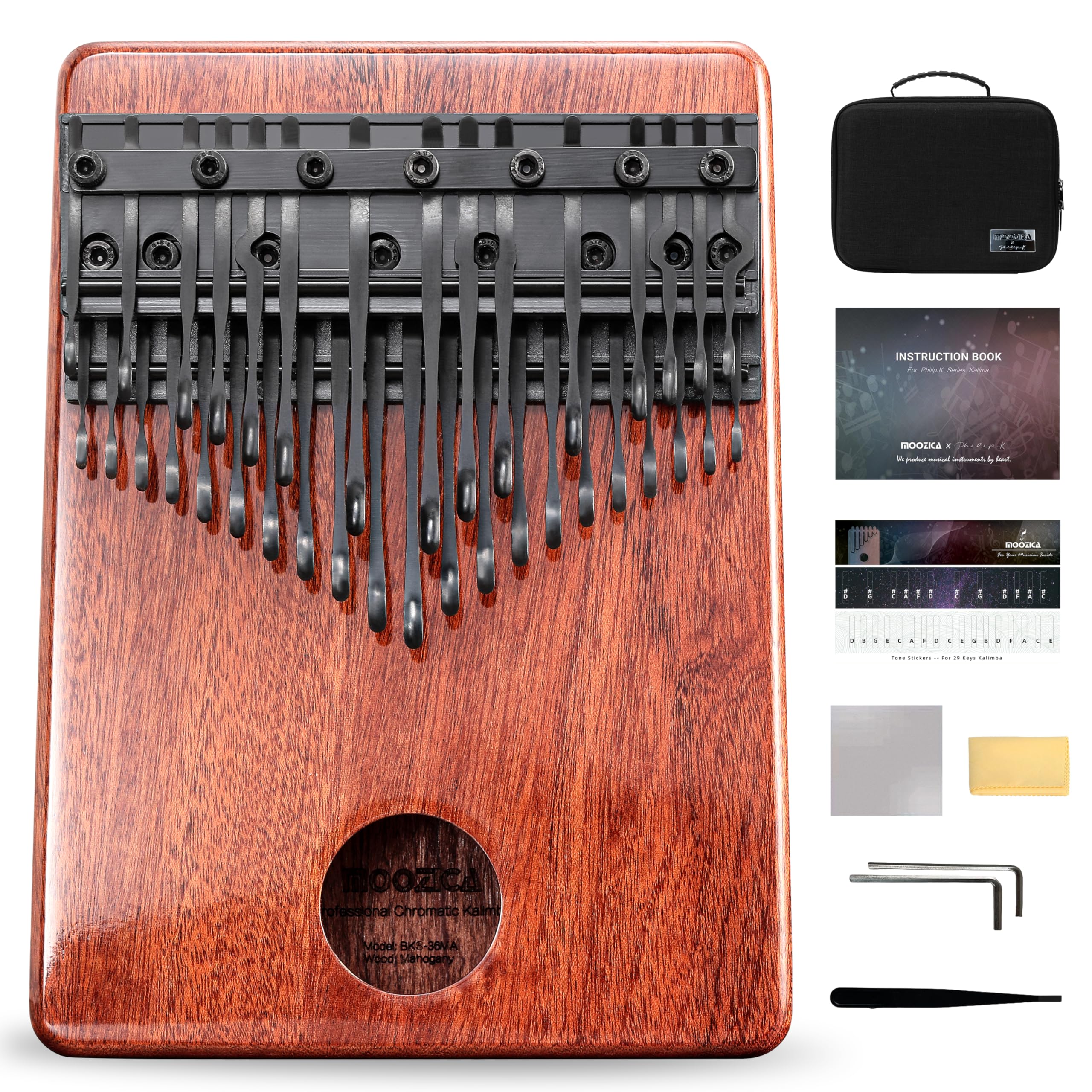 MOOZICA 36 Key Chromatic Kalimba Thumb Piano - Professional Double Layer Symmetrical Layout with 36 Tines, Premium Mahogany Wood Musical Instrument - Perfect for Music Lovers, Beginners & Gift Giving (BKS36-N) | Home Practice, Meditation, Music Therapy & Performance