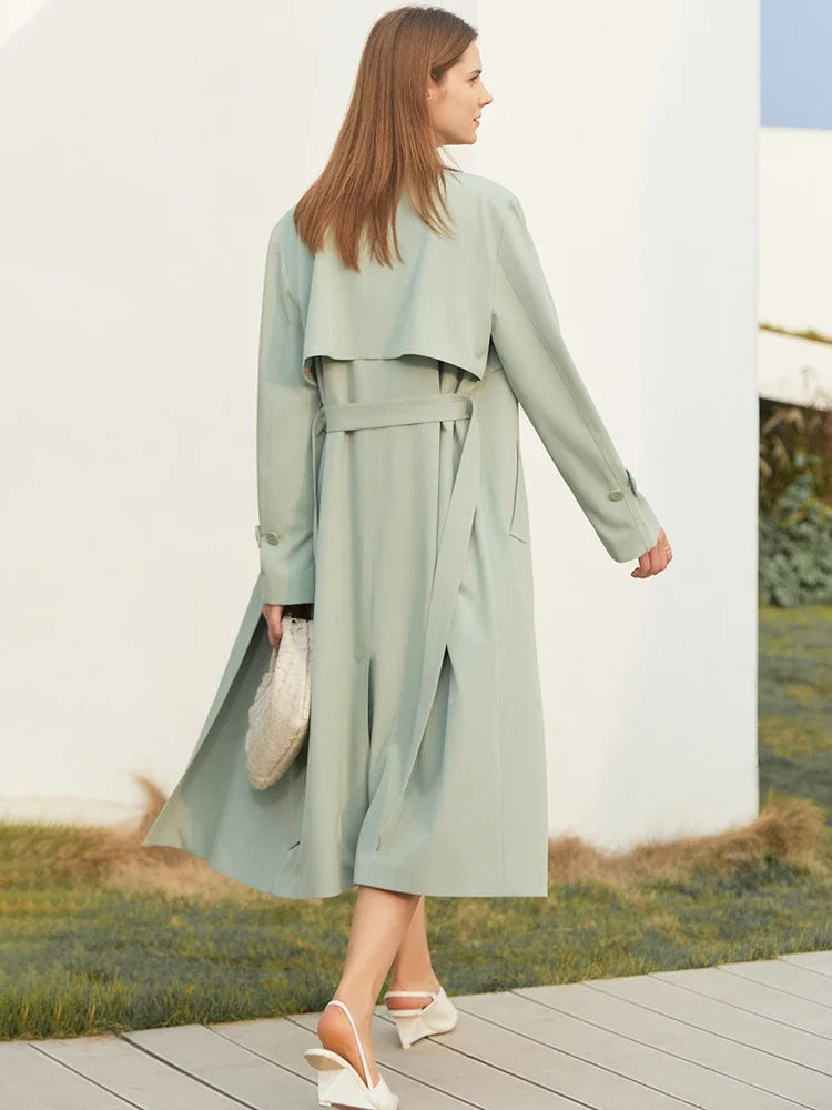 Elegant Women's Minimalist French Trench Coat - Spring Belted Jacket with Loose Fit & Solid Colors | Perfect for Commuting, Office Wear & Casual Outings