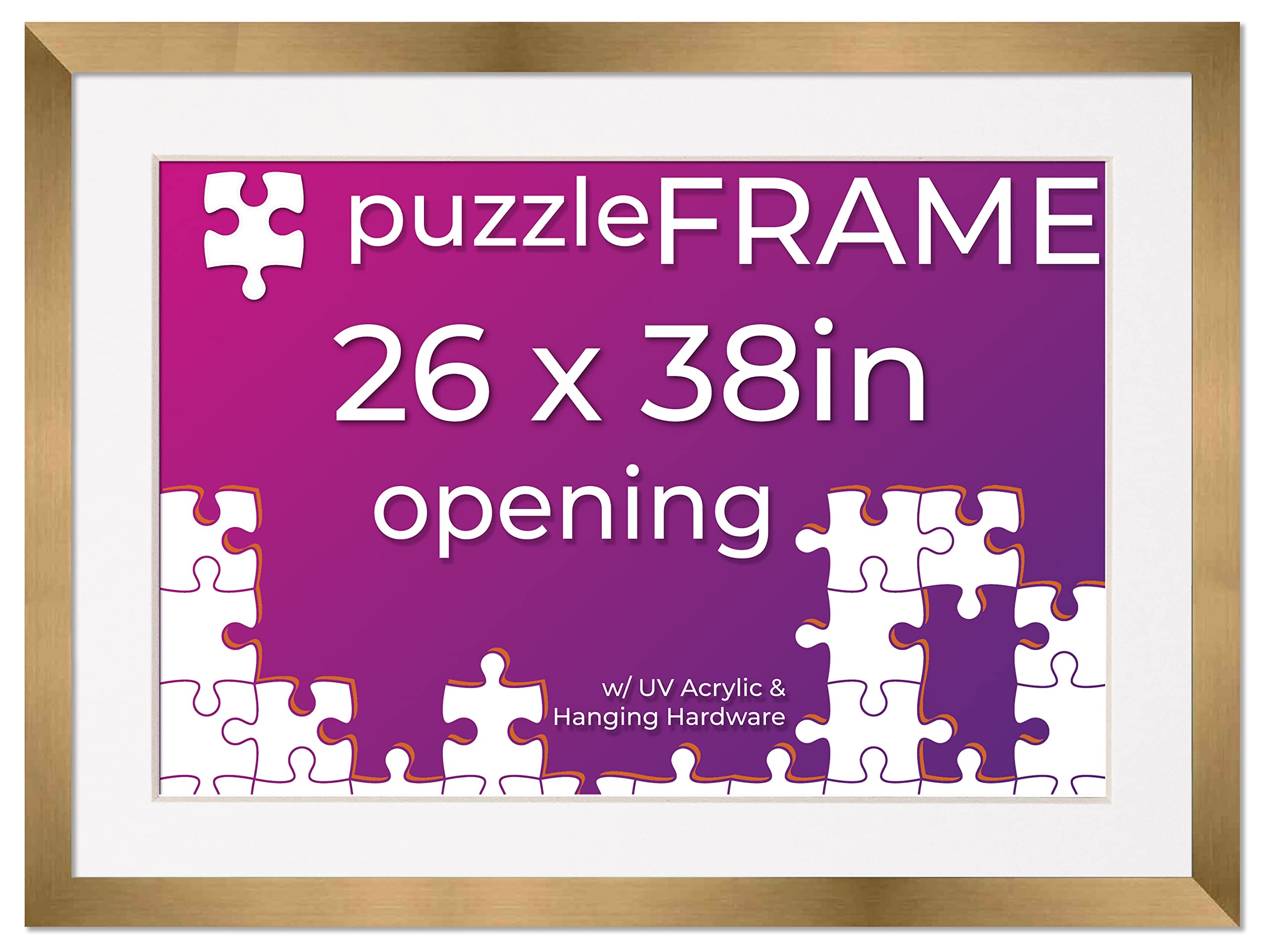 Poster Palooza 26x38 Jigsaw Puzzle Frame Kit - Includes Puzzle Glue Sheets, Bronze Wood Frame with White Mat, UV Acrylic & Hanging Hardware | Perfect for Displaying Completed Puzzles in Living Rooms, Offices & Game Rooms