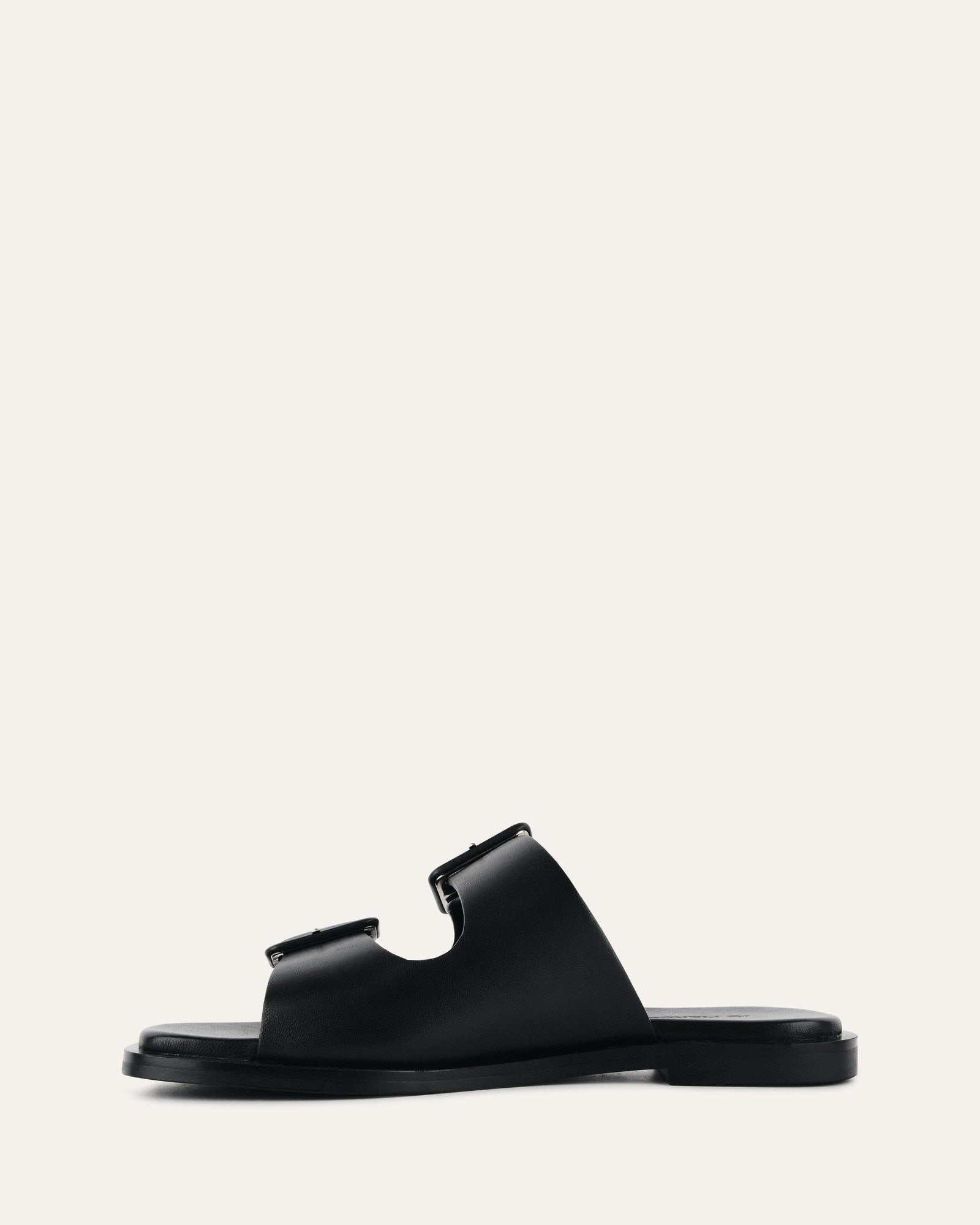 SEBASTIAN Black Leather Flat Slide Sandals - Comfortable Casual Shoes for Women & Men - Perfect for Beach, Pool, and Summer Outfits