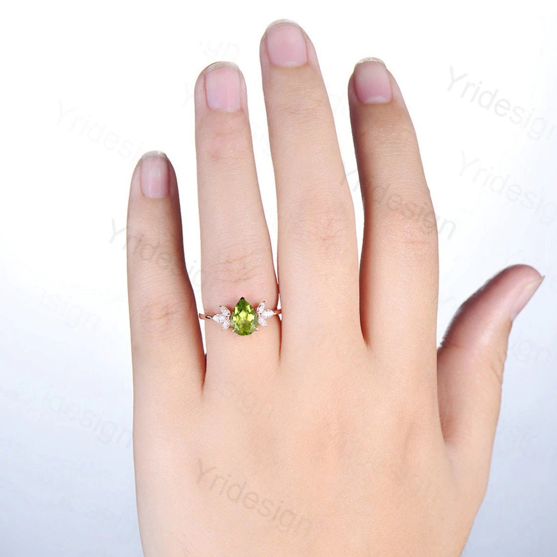 Natural Peridot Engagement Ring for Women - Pear Shaped Vintage Rose Gold Wedding Band, August Birthstone Bridal Anniversary Jewelry - Perfect for Proposals, Weddings & Special Occasions