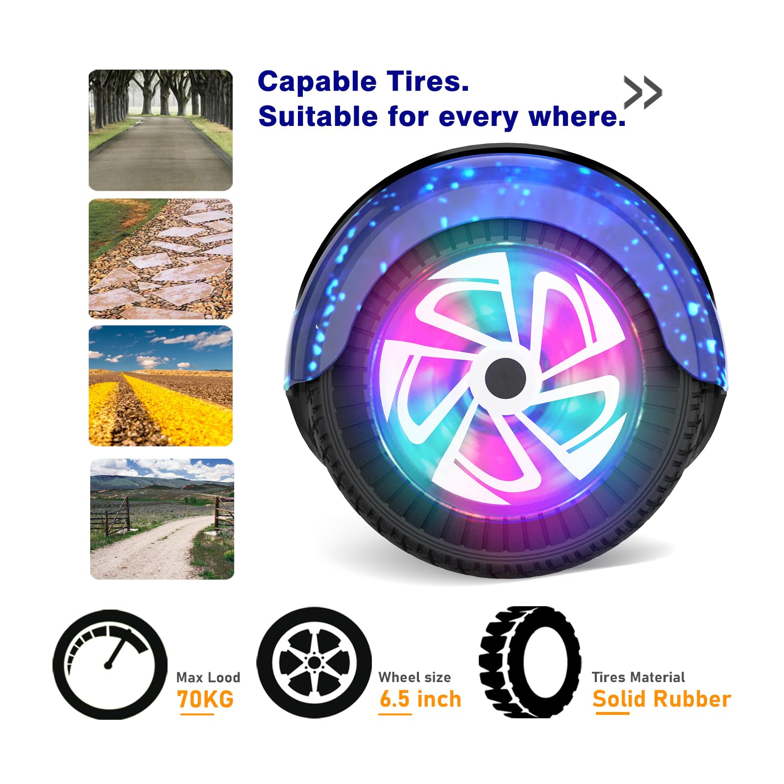6.5 Inch Self Balancing Hoverboard Scooter with Bluetooth Speaker & LED Lights - Best Electric Hover Board for Kids Ages 6-12 - Perfect for Indoor/Outdoor Riding, Commuting & Fun Gifts