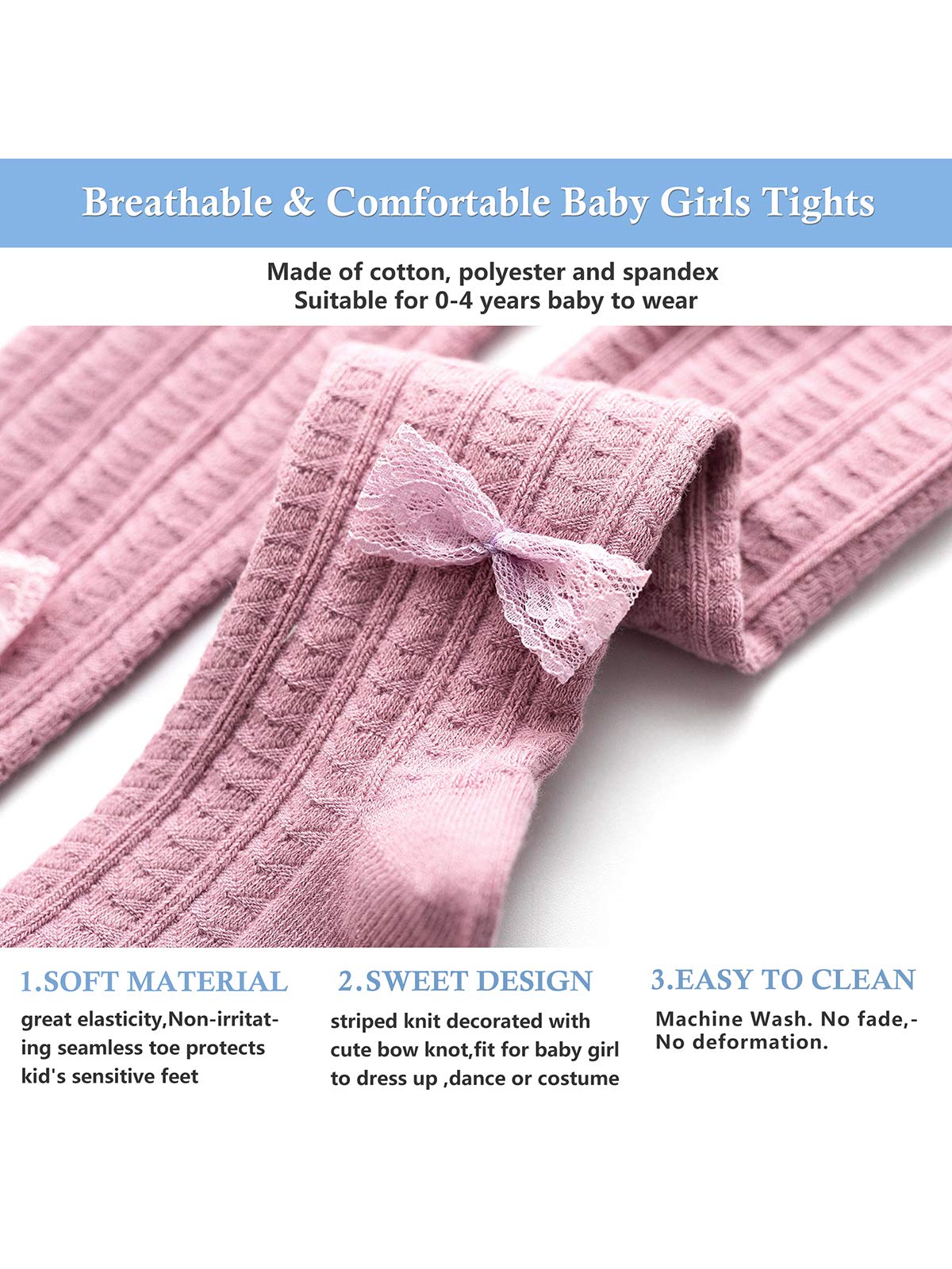 **Azue Baby Girls Cable Knit Leggings - Soft Seamless Toddler Tights with Bowknot - Warm Winter Infant Pants for Newborns & 0-24 Months - Perfect for Playtime, Daycare & Family Outings**