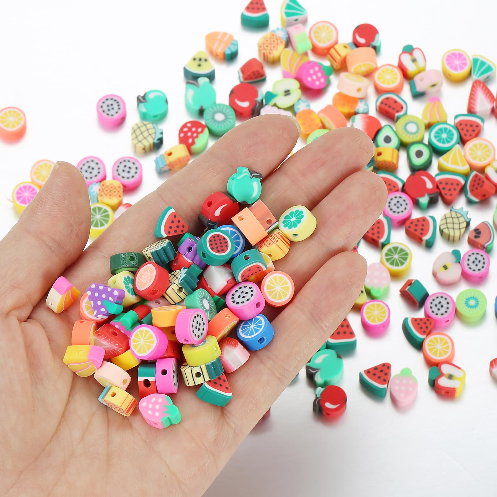100pcs Mixed Fruit Polymer Clay Spacer Beads for DIY Jewelry Making - Bracelet, Necklace & Hair Accessories Kit (Assorted Fruit Designs) | Perfect for Women's Handmade Crafts, Gift Making & Boho Style Jewelry Projects