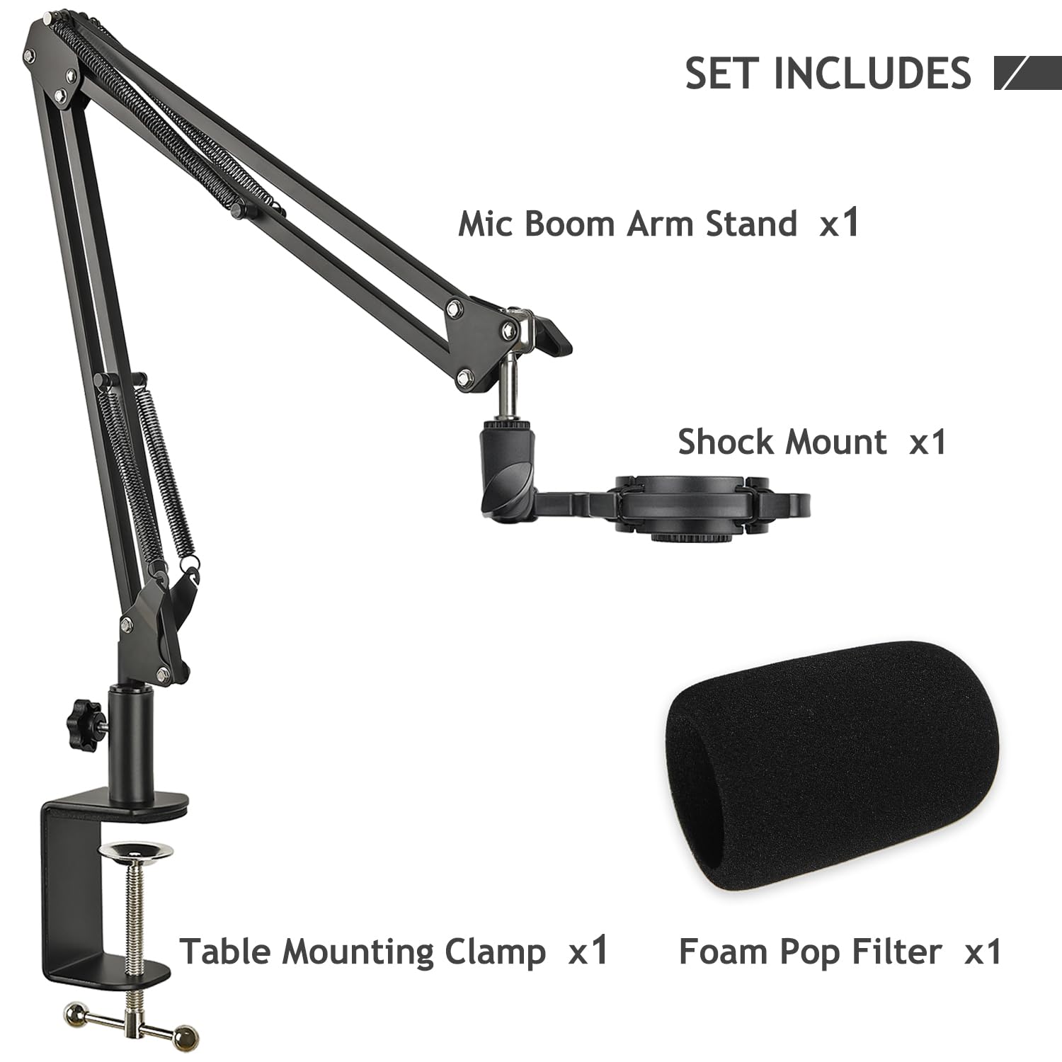Professional Microphone Stand with Shock Mount & Foam Windscreen - Heavy Duty Boom Arm with Upgraded Clamp for Audio Technica AT2020/AT2020USB+/AT2035 Condenser Mics - Perfect for Home Studio, Podcasting & Live Streaming