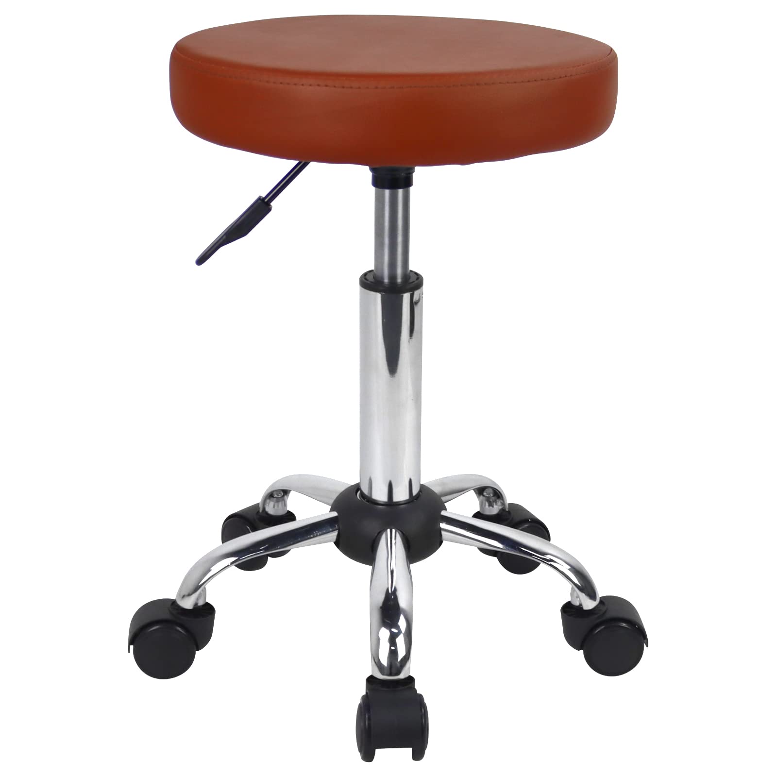 FURWOO Adjustable Salon Chair with Wheels - Rolling Stool for Spa, Massage, Salon, Home & Office Use - Comfortable Brown Stool for Hairdressing, Makeup, Tattoo & Pedicure