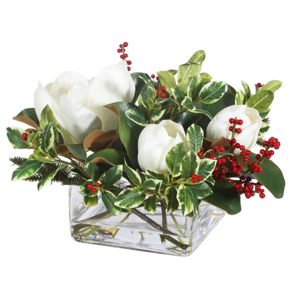Magnolia & Berry Floral Centerpiece - Elegant Home Decor for Weddings, Parties & Dining Table Decorations