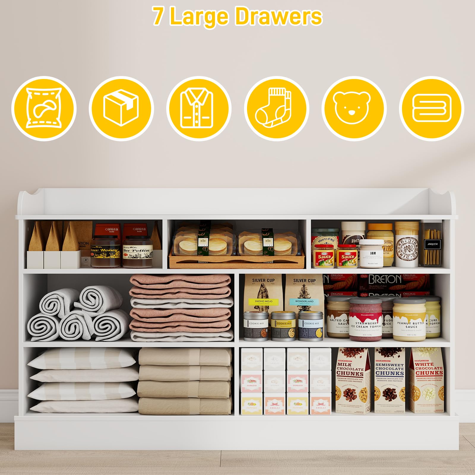 Vabches 7-Drawer Kids Dresser Organizer - White Nursery & Bedroom Storage Chest with Nightstand for Child’s Room | Perfect for Clothes, Toys & Room Organization