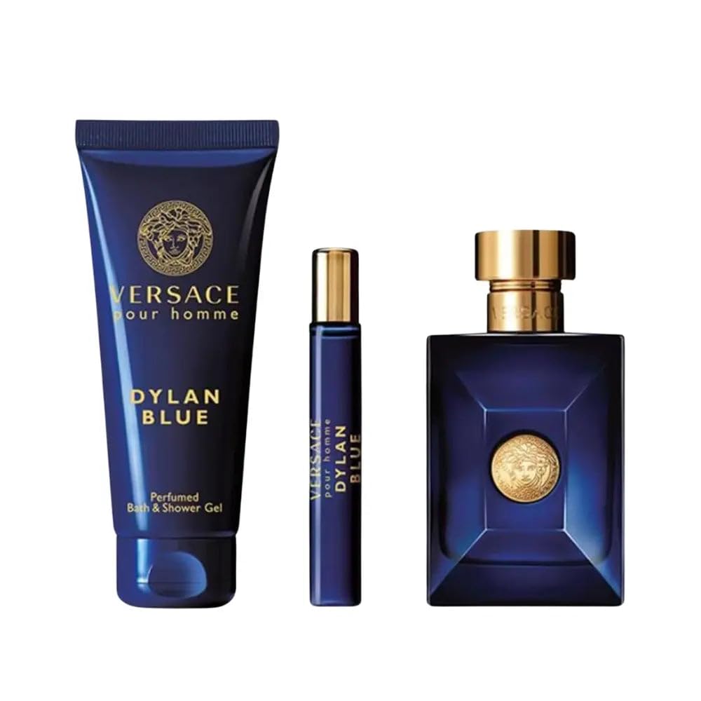 Versace Dylan Blue Men's Cologne Gift Set - Eau de Toilette Spray & After Shave Balm - Fresh Aquatic Aromatic Fragrance for Men - Perfect for Gifts, Date Nights & Special Occasions