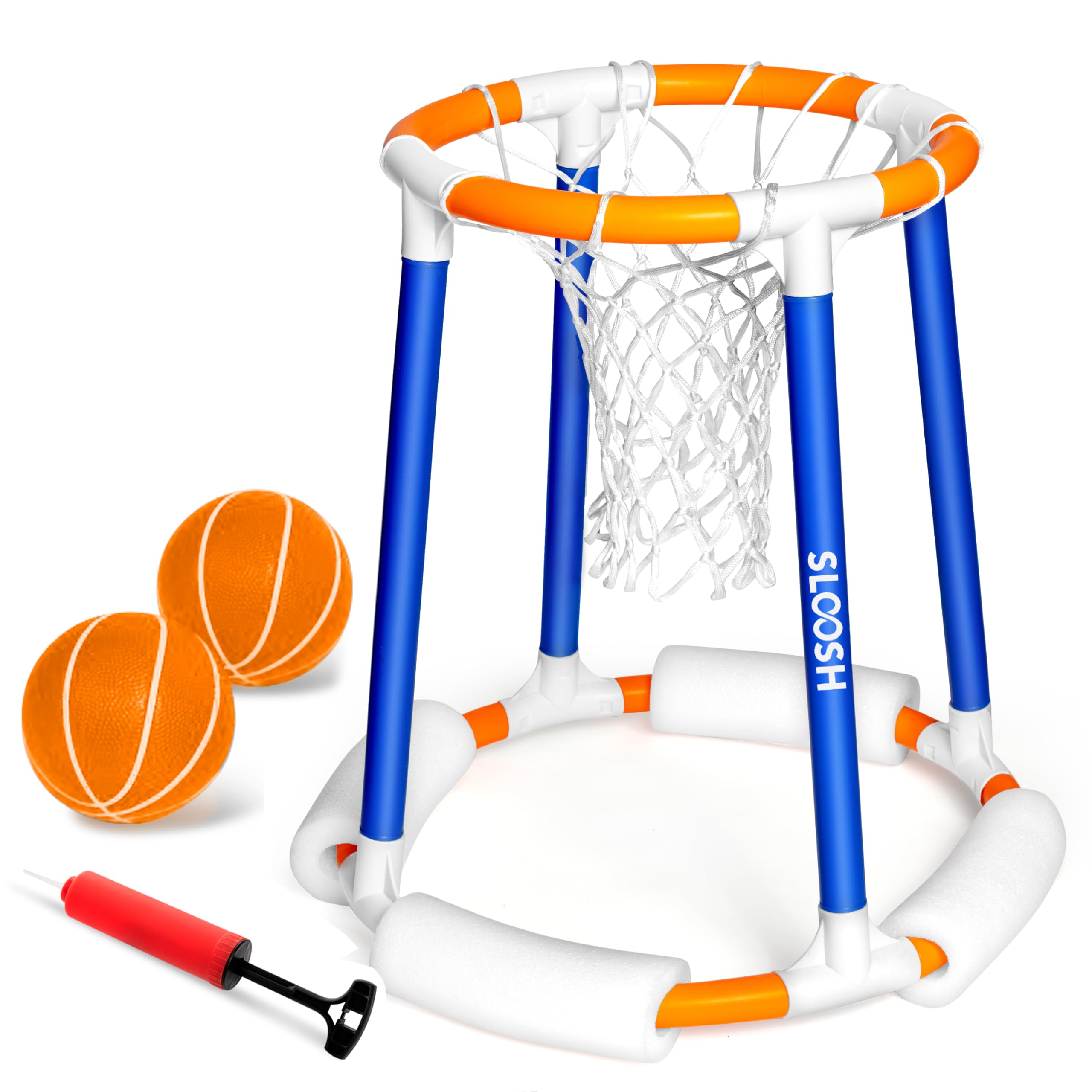 Floating Basketball Hoop for Pool - Sloosh Inflatable Water Basketball Game Set with Pump & Balls - Outdoor Swimming Pool Toys for Kids Adults - Perfect for Summer Parties, Beach Vacations & Backyard Fun (Blue/Orange)