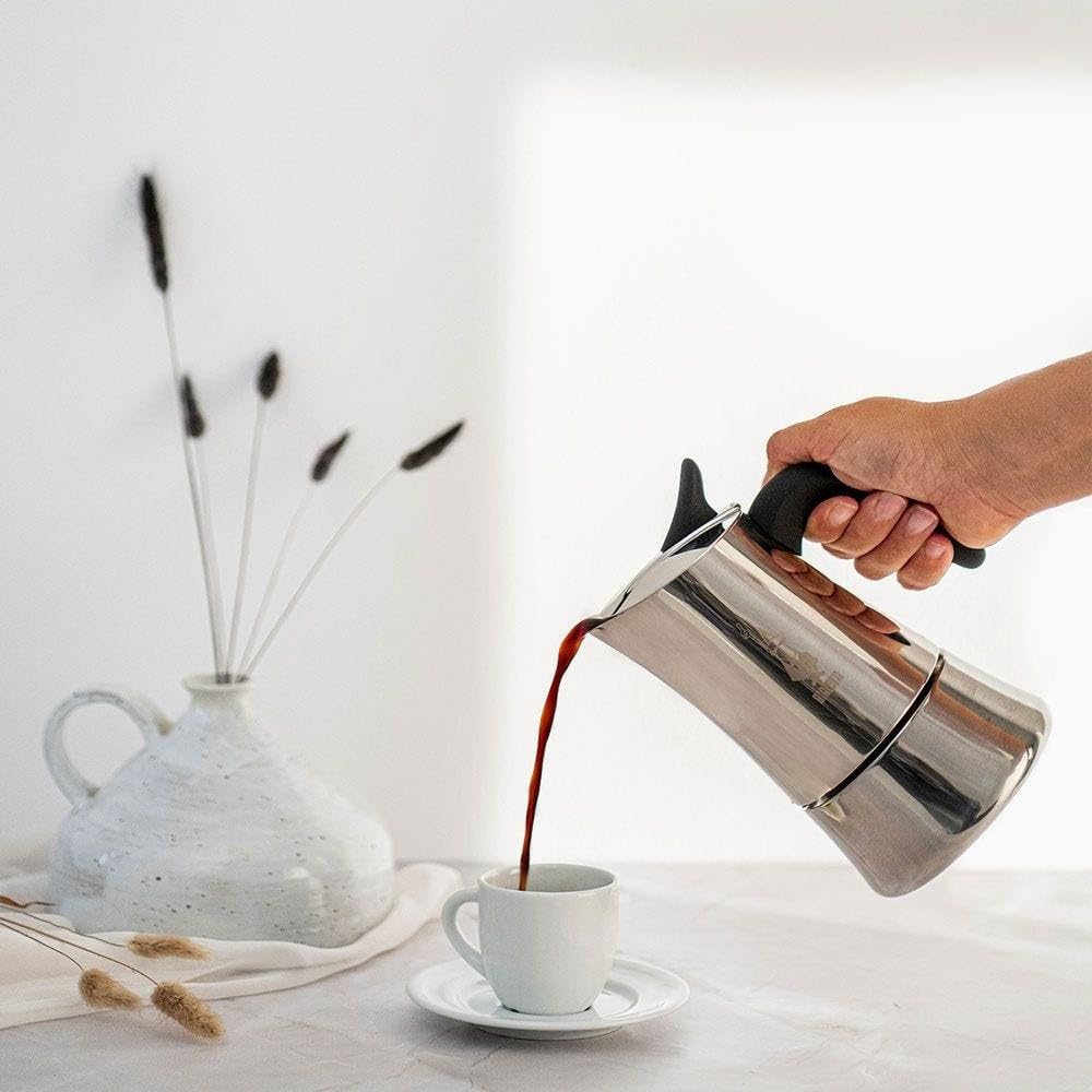 Bialetti Moon Exclusive Induction Stainless Steel Moka Pot - 4 Cup Stovetop Espresso Maker for Italian Coffee (5.7 Oz/170ml) - Silver - Works on Gas, Electric & Induction - Perfect for Home, Office & Camping Coffee Brewing