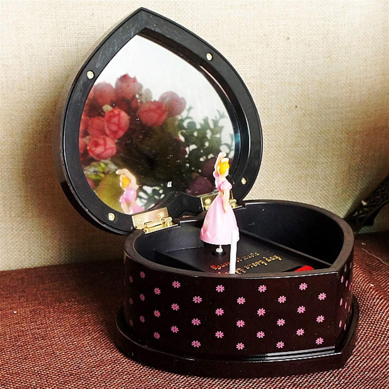 Heart-Shaped Musical Jewelry Box with Dancing Ballerina & Mirror - Vintage Mechanical Music Box for Home Decor, Gift & Jewelry Storage | Perfect for Bedroom, Dresser & Wedding Keepsakes (Color: A)