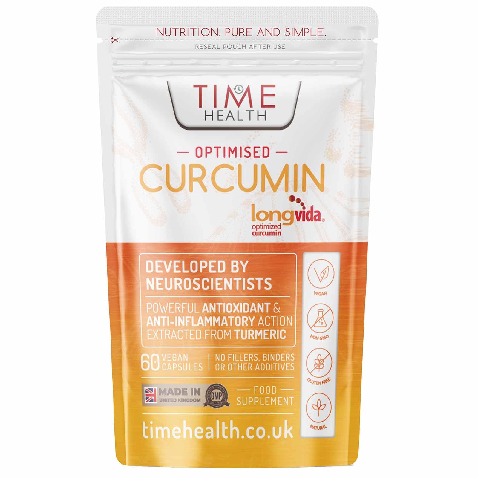 Longvida Curcumin Supplement - Clinically Studied with 285XAUC Increased Bioavailability - Vegan & Non-GMO - Pullulan Capsules - UK Made Under GMP Standards - No Additives - Supports Joint Health & Cognitive Function