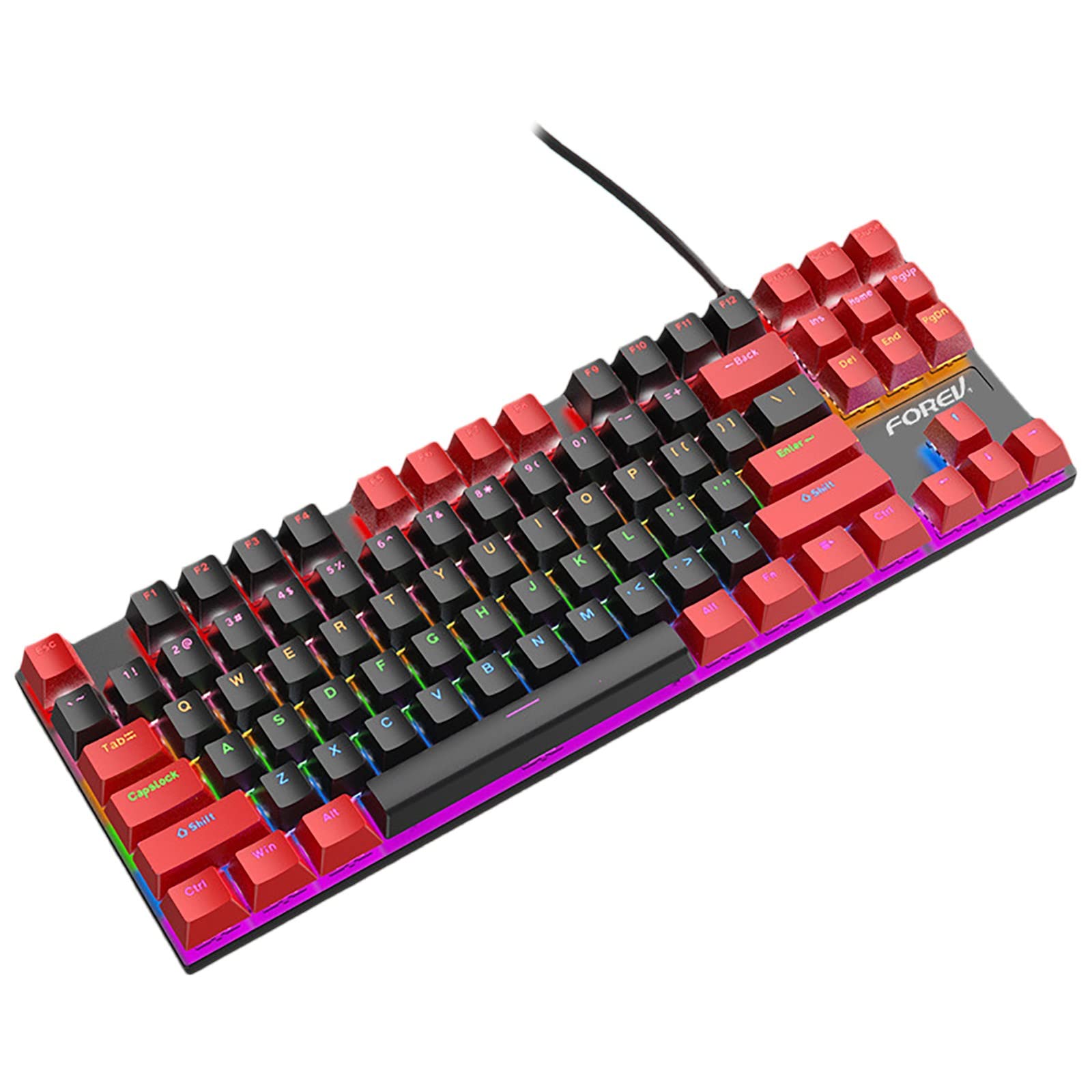 87-Key RGB Backlit Mechanical Gaming Keyboard for PC & Laptop - One-Handed Controller with Customizable Lighting (Red) - Perfect for FPS, MOBA & Typing Enthusiasts