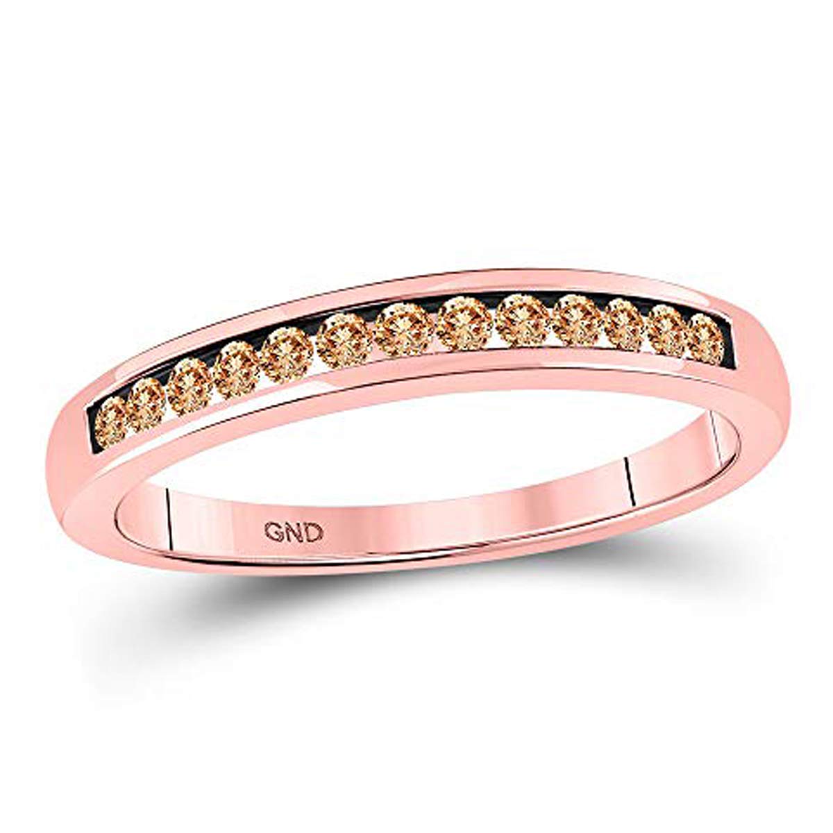 Dazzlingrock Collection 10K Rose Gold Women's Round Brown Diamond Band Ring - 1/4 CTW - Elegant Wedding, Anniversary & Everyday Jewelry Gift for Her