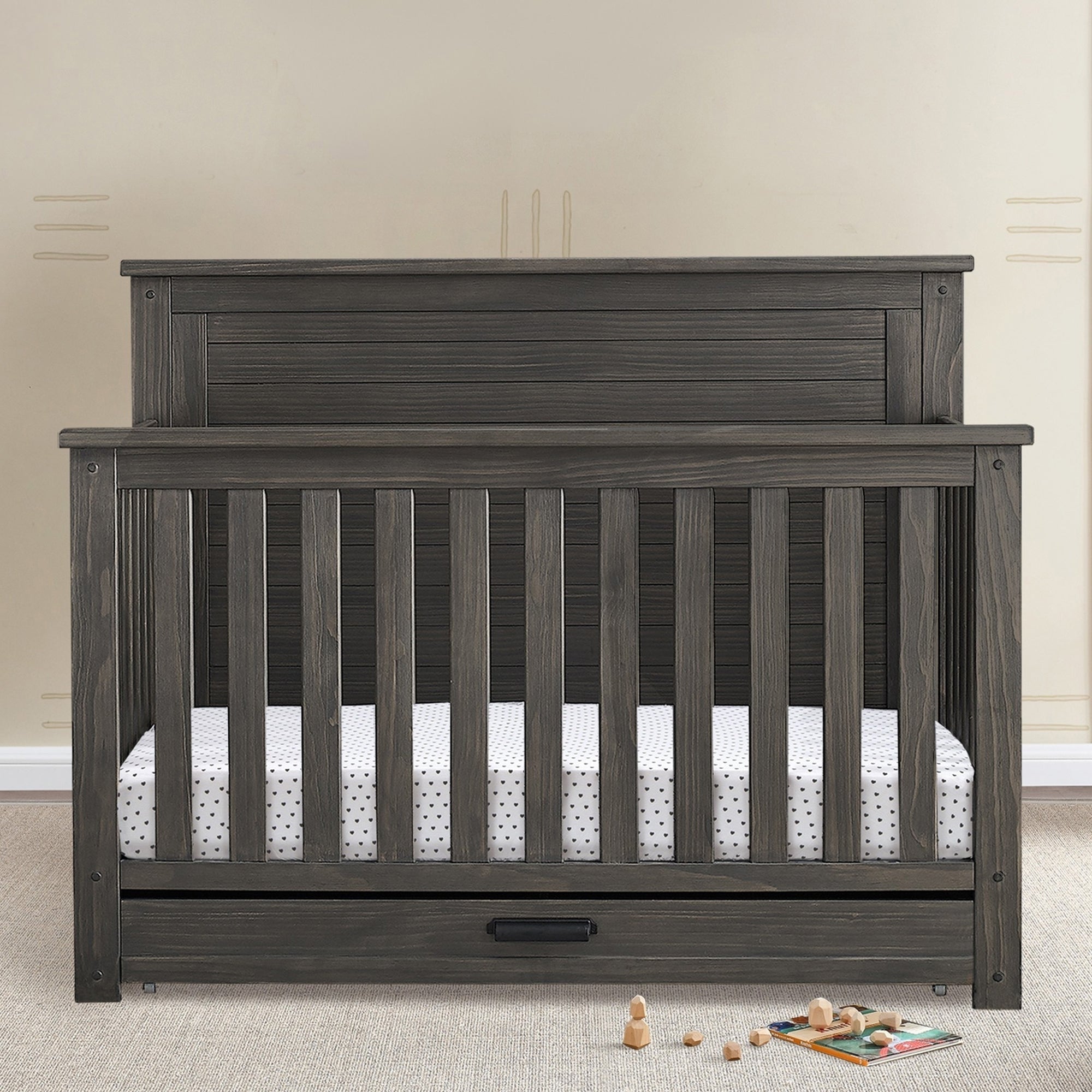 Caden 6-in-1 Convertible Baby Crib with Trundle Drawer - Nursery Bed Transforms to Toddler Bed, Daybed & Full Size Bed - Perfect for Newborns to Teens in Modern Nursery Rooms