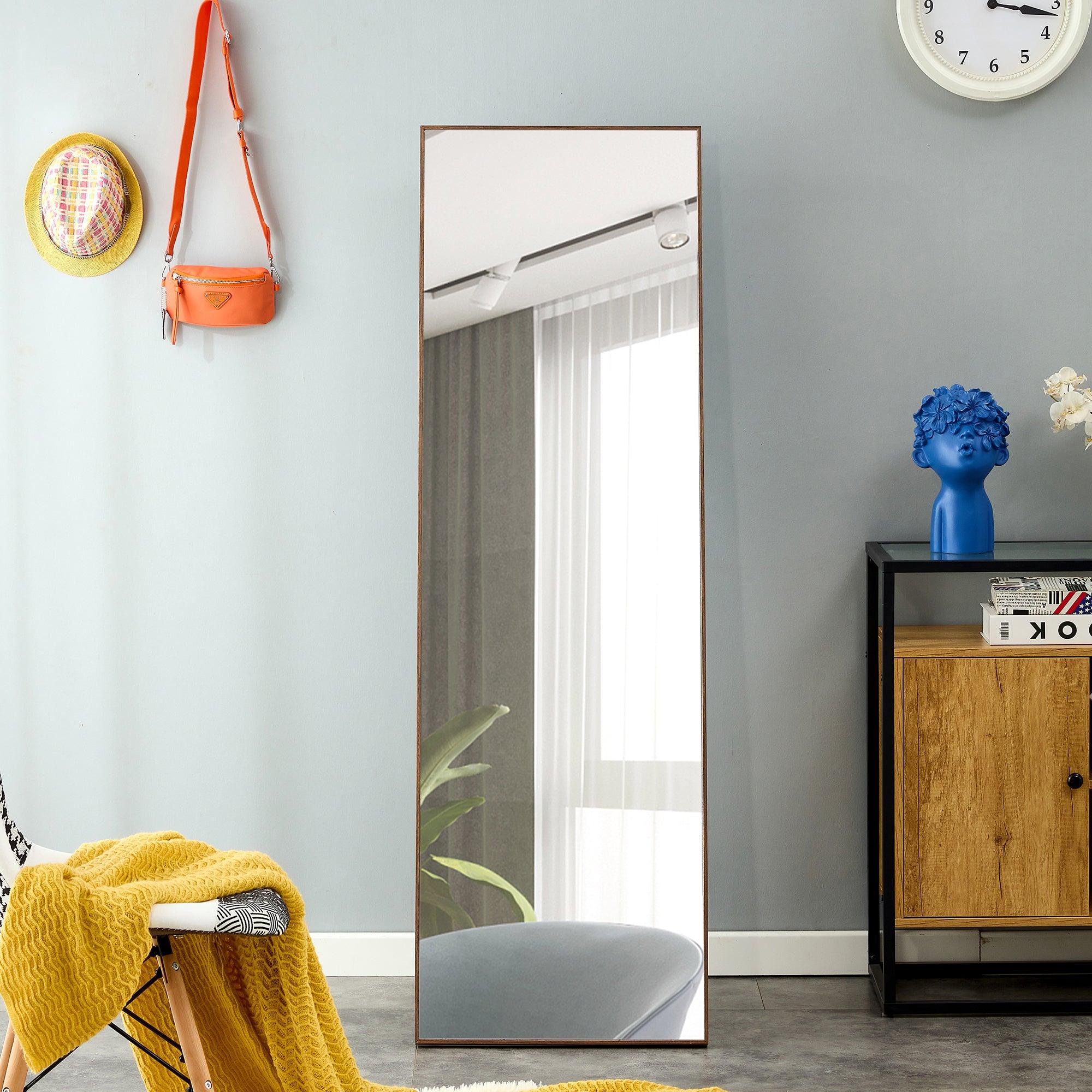 Brown Solid Wood Full Length Mirror - 63x19 Inch Floor & Wall Mounted Dressing Mirror for Bedroom, Home Porch & Clothing Store | Elegant Decorative Mirror for Home Decor & Fashion Try-On