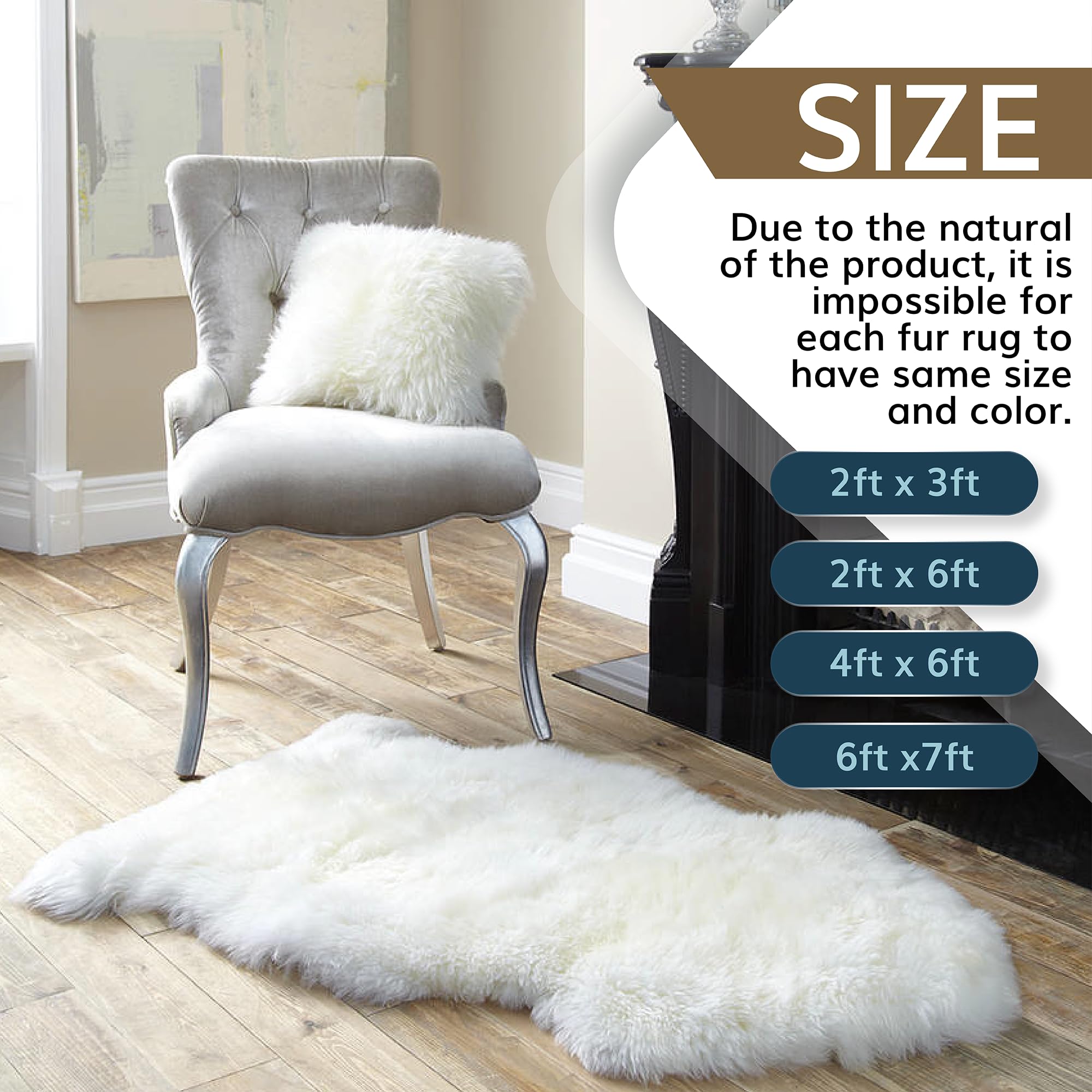 Premium New Zealand Sheepskin Rug - Soft Fluffy Wool Carpet for Bedroom, Living Room, Nursery - Natural Sheep Skin Throw Blanket for Chair, Sofa & Motorcycle Seat - Cozy Home Decor & Pet Bed Mat